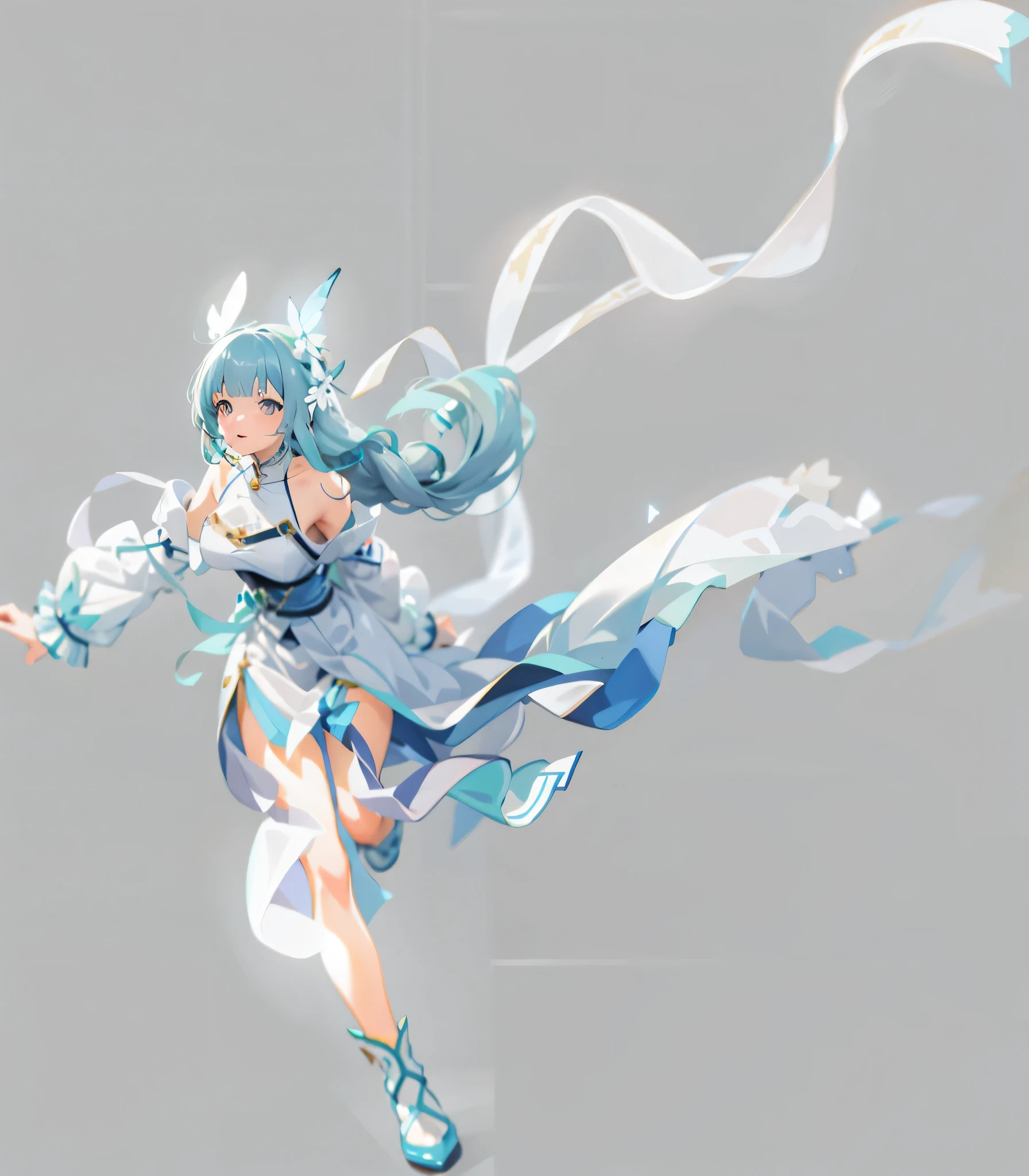 (masterpiece:1.2), best quality, masterpiece , The original, Very detailed wallpaper, (Extremely detailed CG:1.2),
[(White background:1.5)::5], Isometric, 1 girl, medium shot, (whole body:1.2), Ayaka Kamisato (spring flower letters), Ayaka Kamisato, Official alternative hairstyles, official alternate costume, blunt bangs, butterfly hair accessories, hair flower, blue dress, gray eyes, light blue hair, There is a mole under the eye,
mannequin,