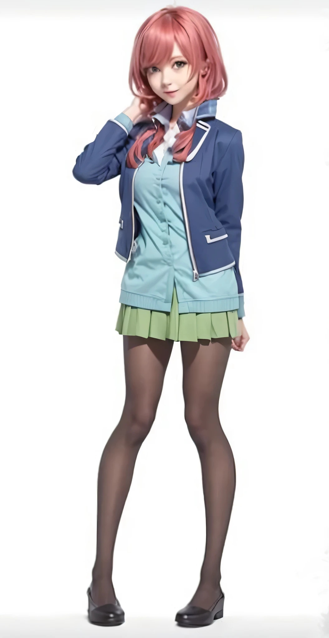green skirt, blue jacket