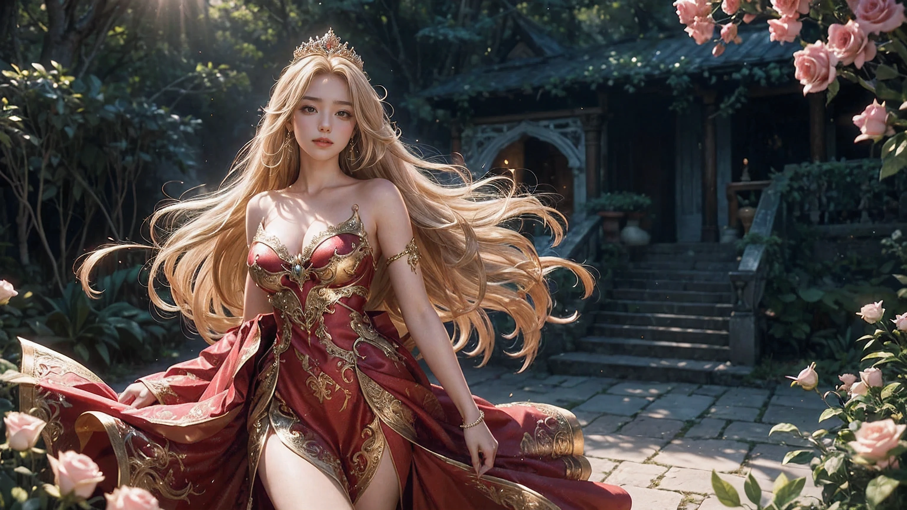 (((masterpiece, best quality))), (((high quality))), (((high resolution illustration))), (((hyper detail))),NSFW, (((Wordsworth's Sharon))),(((Very beautiful long blonde hair))), (((Very beautiful face))), ((((Detailed face)))),(((very beautiful blue eyes))),(((Realistic Skin))),(((her face is flushed))),(((slim body))),(((slim thighs))),(((small breasts))),(((very beautiful slender legs))),(((gold and ocean blue and red and black and white armor with extremely detailed and intricate decoration))),(((red and white skirt with extremely detailed and intricate decoration))),(((boots with extremely detailed and intricate decoration))),(((cloak with very detailed and intricate decoration,))),,(((beautiful earrings))),(((beautiful hair ornaments))),(((in the old dark deep forest with no lights))),(((wet her skin))),(((very angry))),(((late at night))),(((Being sex by monsters))),(((from below)))