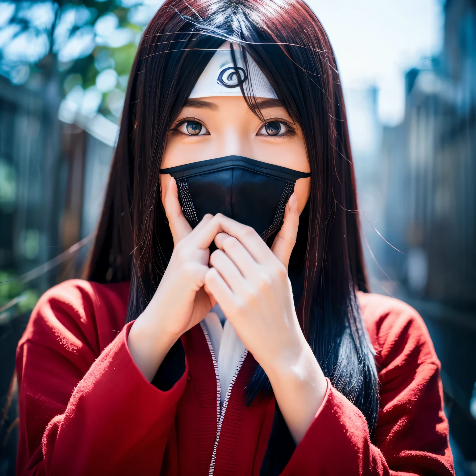 Generate Naruto with sharingan eyes and chidori and rasingan both hands