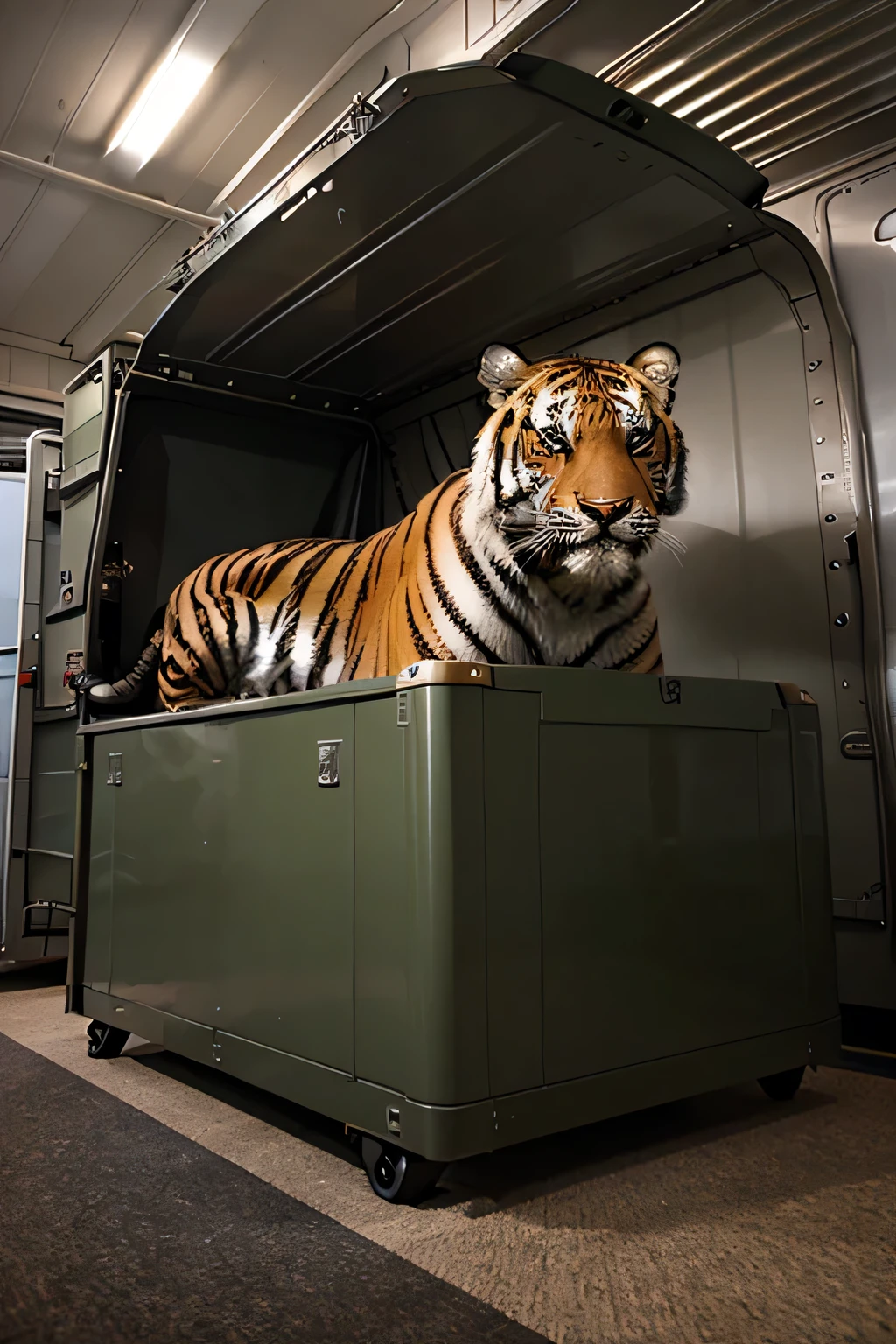 Tiger in cargo compartment in the plane, Tiger, cargo, aviation