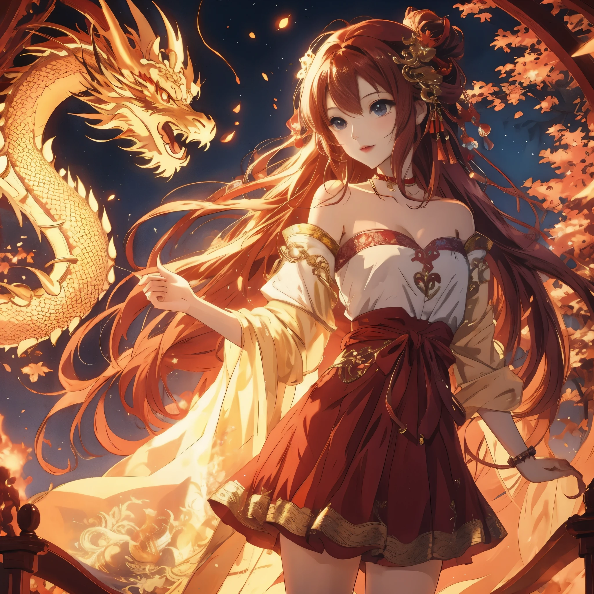 anime long hair girl and a dragon in the background, anime style 4k, anime art wallpaper 8k, anime long hair girl, Beautiful fantasy anime, beautiful anime girl, Anime Art Wallpaper 4k, anime art wallpaper 4k, dragon girl, anime goddess, Anime fantasy artwork, the dragon girl portrait, Anime Fantasy Illustration, 4k anime wallpaper