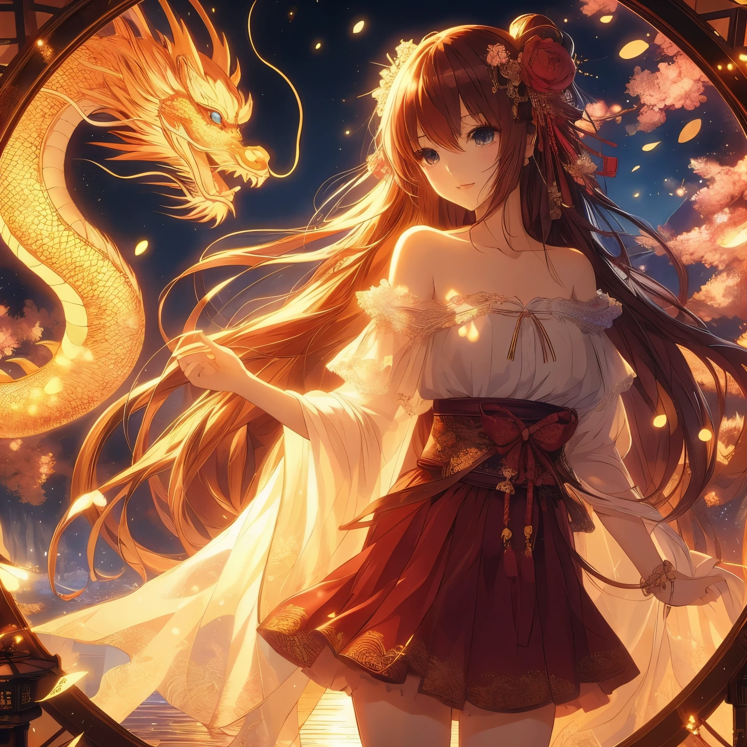 anime long hair girl and a dragon in the background, anime style 4k, anime art wallpaper 8k, anime long hair girl, Beautiful fantasy anime, beautiful anime girl, Anime Art Wallpaper 4k, anime art wallpaper 4k, dragon girl, anime goddess, Anime fantasy artwork, the dragon girl portrait, Anime Fantasy Illustration, 4k anime wallpaper