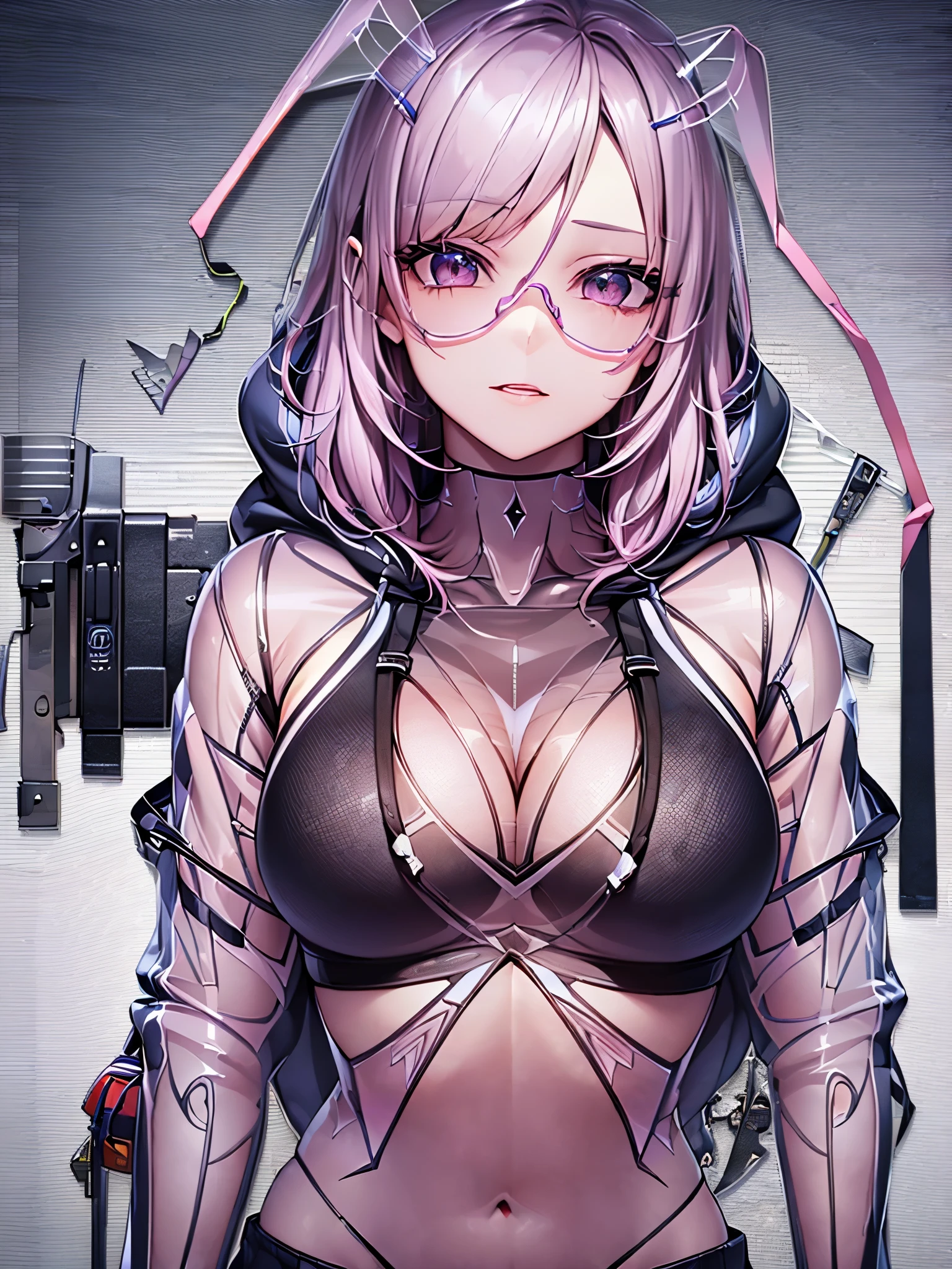 ((highest quality)),(ultra high resolution),(Super detailed),(detailed description),((best CG)),(best work of art),super precision art,amazing drawing art,(Fashion art with precise details:1.5), ((((transparent torso:1.8)))),((colorful open hoodie:1.5)),(sports bra:1.5), 