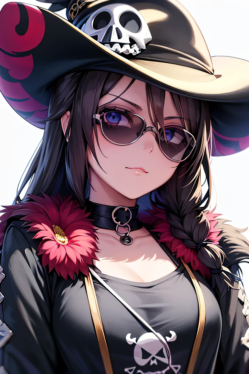 (best quality:1.1), (masterpiece:1.4), game cg, looking at viewer, upper body, , ligne claire, (realistic:1.4), 1girl, solo, <lora:dolce_synduality_noir:0.76>, dolce_synduality_noir, purple hair, green eyes, , , , sun hat, guard tower, 16k resolution