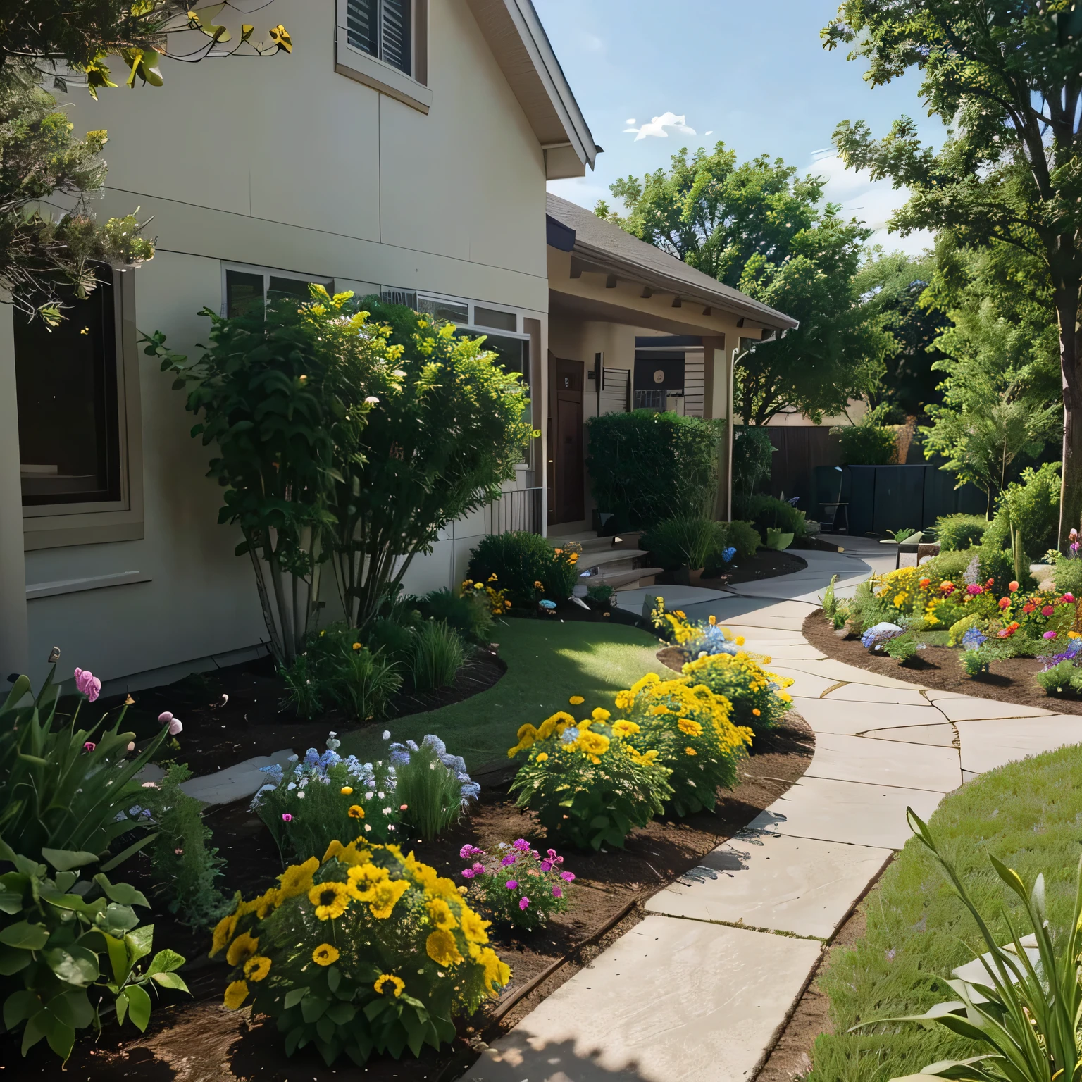 front yard with landscaping garden footage of perennial flowers being planted
