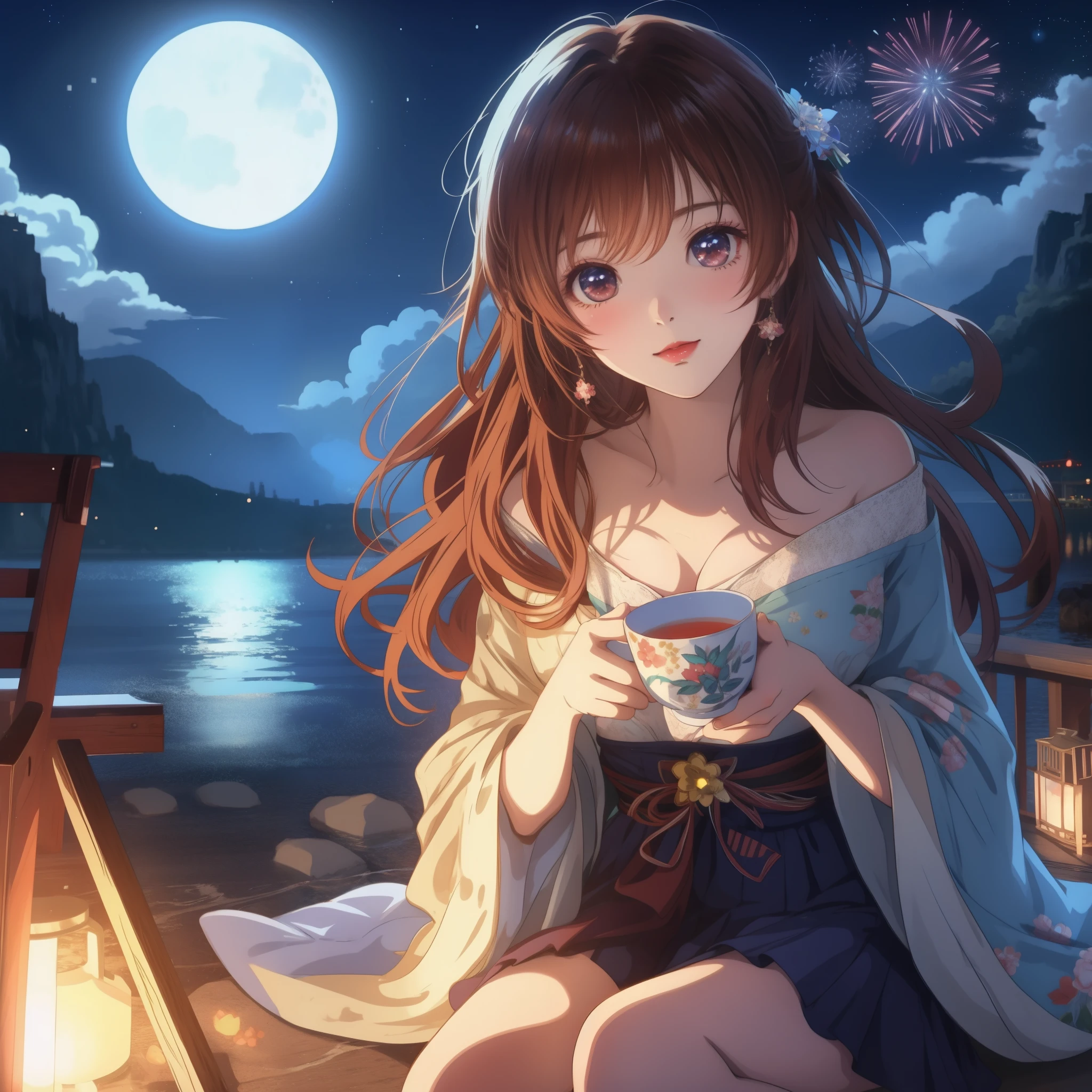 Anime Girl Sitting On A Dock With A Cup Of Tea SeaArt AI Anime Girl Sitting On A Dock With A Cup Of Tea SeaArt AI