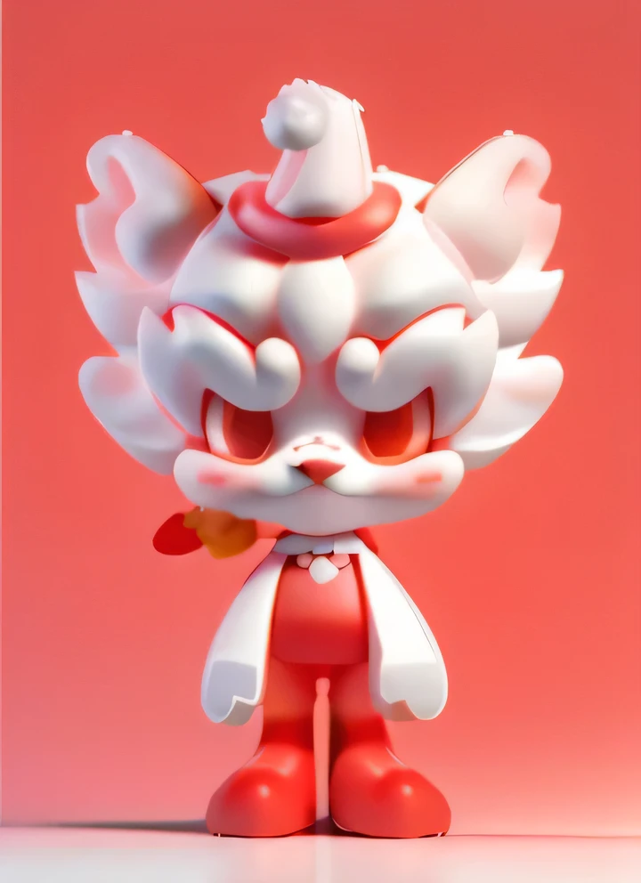 Blind box toy style，southern lion，Lovely，big white ears，There are red horns on the head，red red body，3d, mixer
