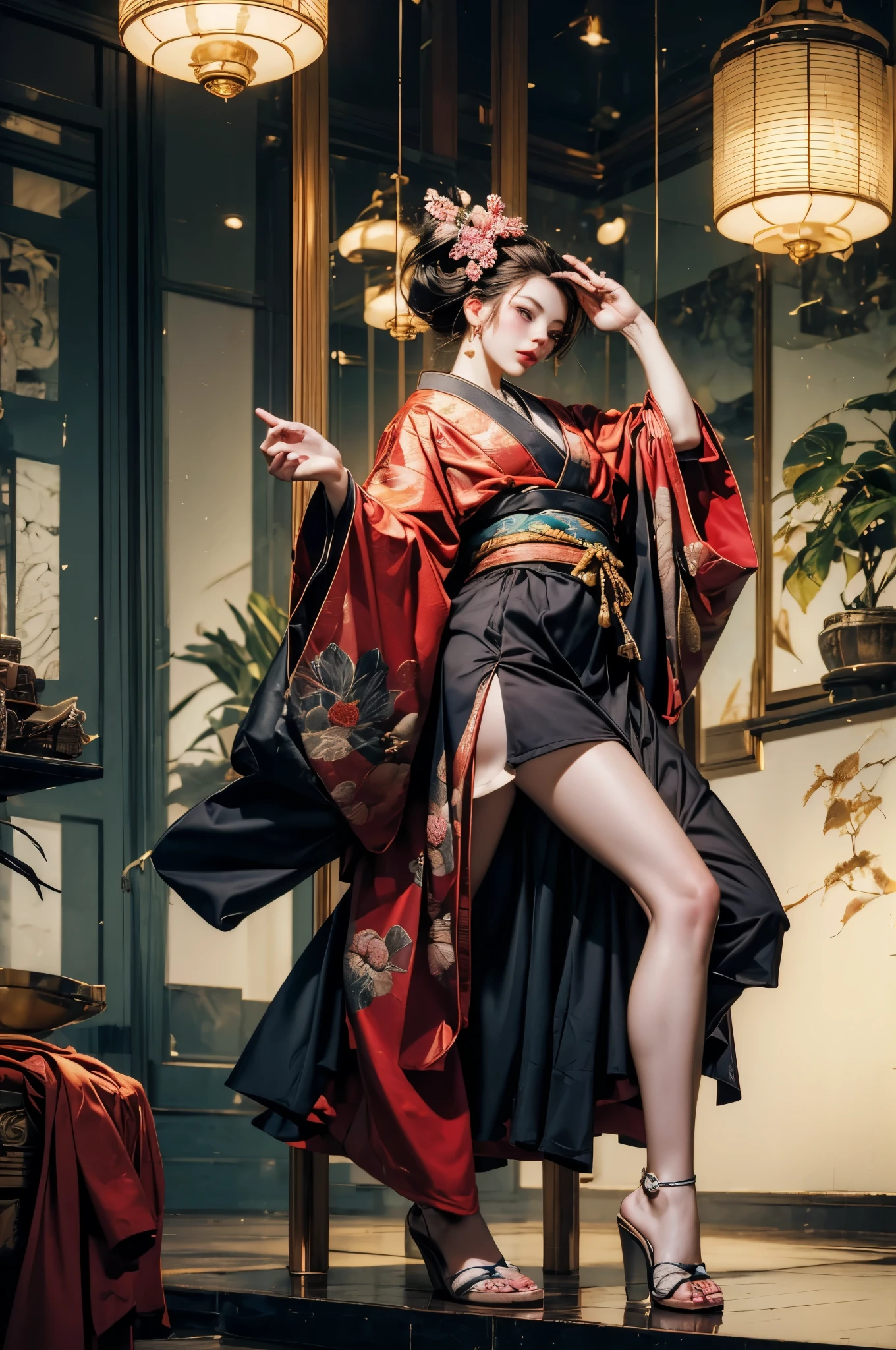 Umalinda warrior sexy, pretty face, Delicious Company, Alluring figure, Wearing a sexy open kimono. The artwork is created in a medium reminiscent of Japanese ink paintings....., 具有大胆的笔触和Monochromatic color palette. artist'Masterful technique reveals the intensity and power of the image'sense of presence,with the highest quality, Perfectly capture every detail with ultra-high resolution. Textures and intricate patterns on kimonos are rendered with extreme precision. Lighting is carefully designed,Enhance drama, Features deep shadows and subtle highlights. General, The artwork exudes elegance and power, Combining traditional Japanese aesthetics with a modern feel. Monochromatic color palette, Combine details, Create captivating and immersive experiences for your audience.