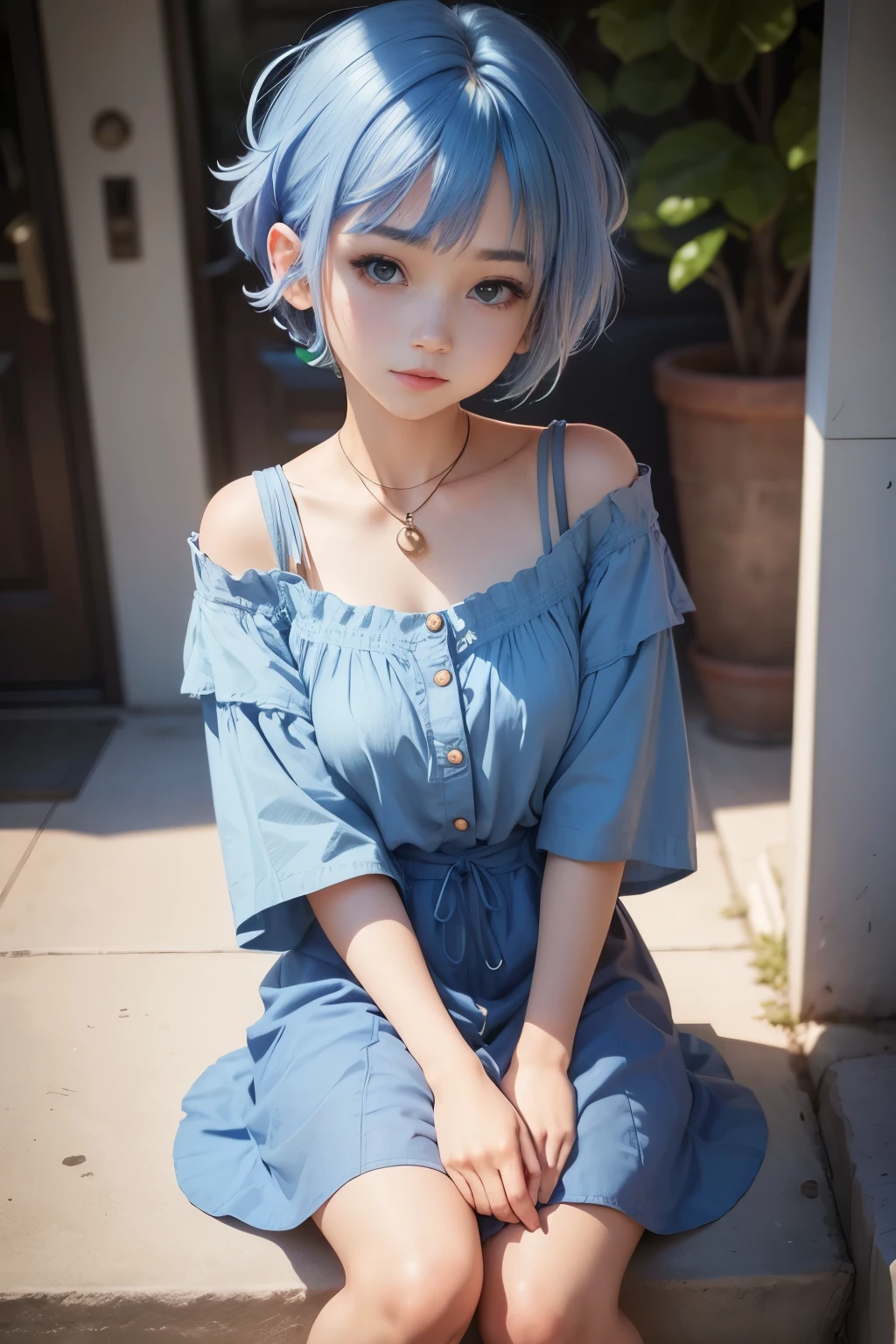 Cute girl, facebook, short blue hair,((f))