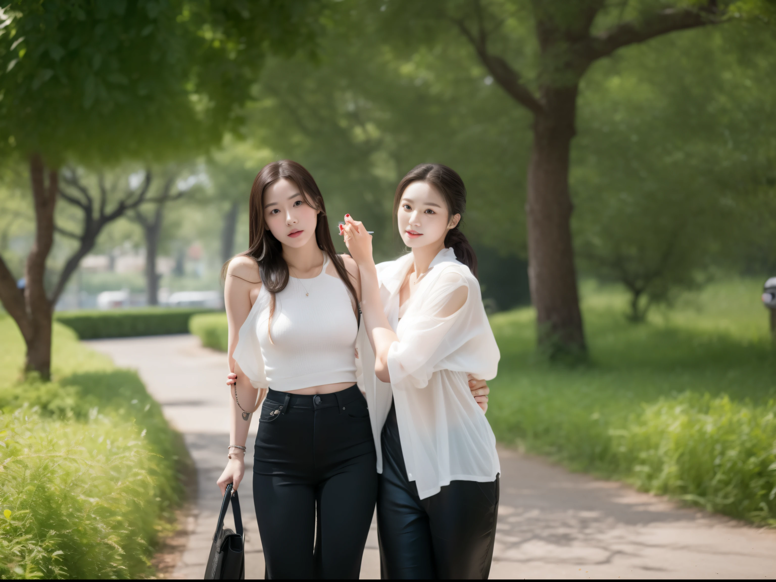 realistic photos of 1 cute Korean star, long hair slicked back, white skin, thin makeup, 32 inch breasts size, wearing black tank top, shorts, in the cinema, upper body portrait, Luminism, UHD