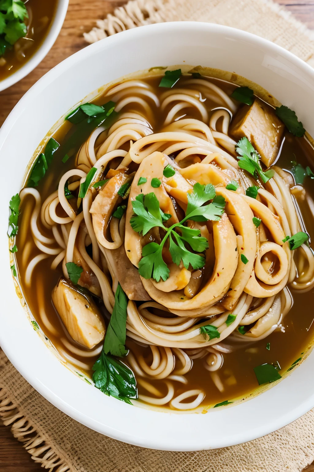 A bowl of braised noodles，There is only coriander on the surface，without any other ingredients
