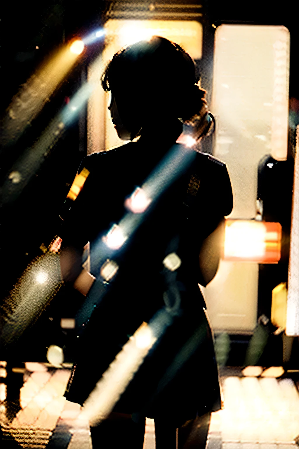 #StellaHarmony schoss von hinten, Foto einer Frau in Tokio, Gedreht mit Kodak Portra 160 Film,
Silhouettenbeleuchtung und Beleuchtung von der Seite, Sonnensterne,
Vintage Color Correction - AR 16:9