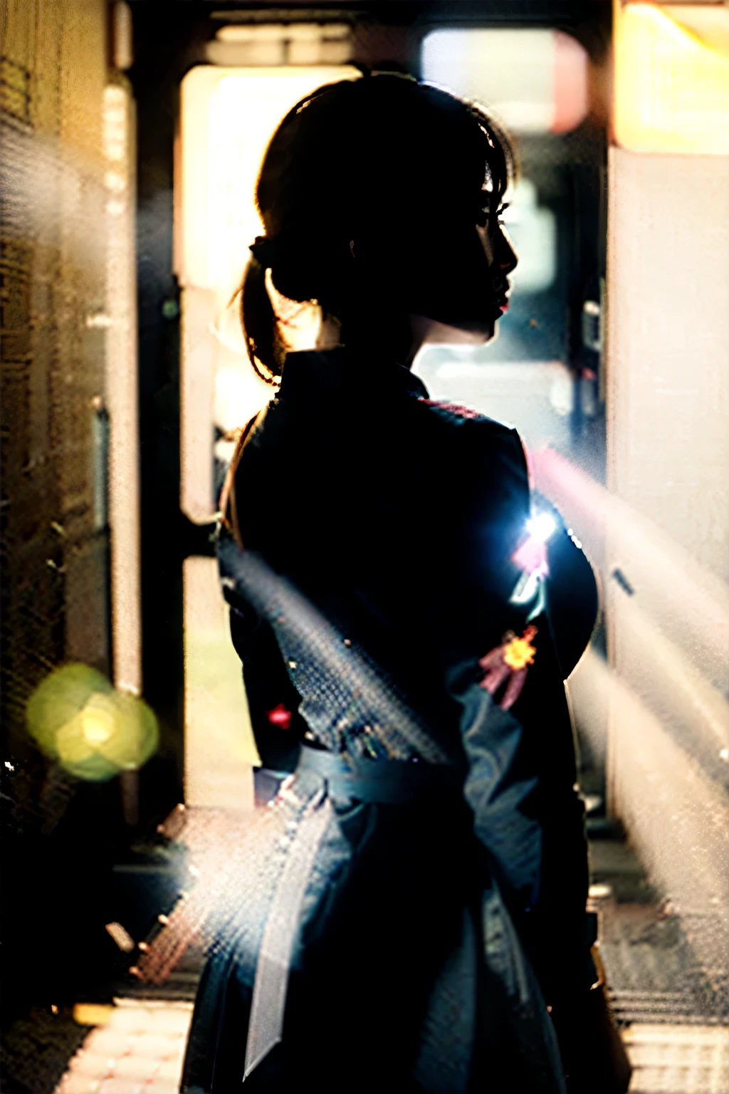 #StellaHarmony schoss von hinten, Foto einer Frau in Tokio, Gedreht mit Kodak Portra 160 Film,
Silhouettenbeleuchtung und Beleuchtung von der Seite, Sonnensterne,
Vintage Color Correction - AR 16:9