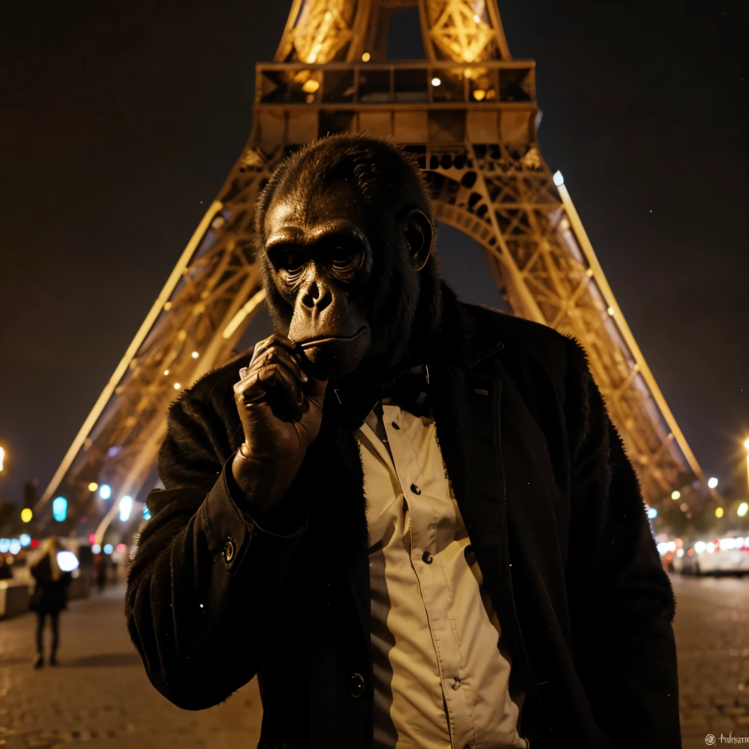 Un gorille qui grimpe à la tour Eiffel