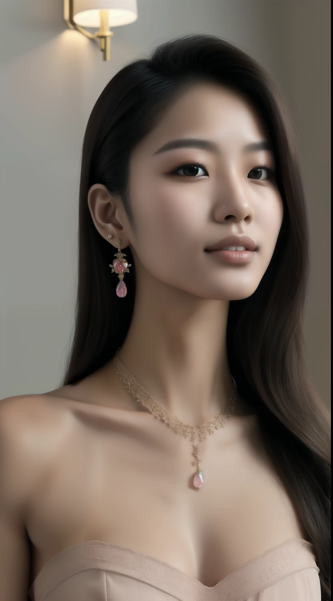 a woman in linge rie sitting on a bed, beautiful asian woman, beautiful oriental woman, beautiful asian girl, linge ries beauty, beautiful south korean woman, asian hyperdetailed, gorgeous chinese model, beautiful young asian woman, asian woman, asian girl, beautiful se-xy woman photo, lei min, pengzhen zhang, very se-xy woman with black hair, jia ruan, young asian woman,Detailed ultra wide angle,Detailed fair skin, detailed tight pink skin,Detailed delicate melon face shape,Detailed perfect figure of a delicate beauty,Detailed, delicate, slender double eyelashes,Detailed, slender, very bony hands,Detailed dexterous slim hands,Detailed delicate shape bone beauty,Detailed delicate earring pendant textures, detailed delicate necklace textures,Detailed natural expressions,Gorgeous eyes, very gentle and lovely,Skin free of blemishes, no acne marks, detailed hydrated skin, detailed rosy skin,Detailed sweet smile,Detailed skin textures,Wrinkle-free skin,Detailed collarbones, detailed perfect body,Detailed fair skin, rosy, silky, firm and delicate,Detailed stunningly beautiful dress textures and lines,Detailed eyebrows, detailed hair, detailed rosy lips, detailed nose, detailed delicate and beautiful features, detailed ears, detailed hydrated skin, detailed beautiful hair accessories, detailed gorgeous and beautiful dresses, detailed delicate necklaces,Detailed skin, Detailed face, Beautiful detailed eyes, High-definition, Professional, Premium,Flawless, Superior, Exquisite, High-end,Fine art, Unparalleled, Craftsmanship,Photorealistic, Textured, Impressive,Immersive, Hyperrealistic, Masterpiece,High-resolution, Lifelike, Multi-layered,Detailed brushwork, Ambient occlusion,Real-time rendering, Atmospheric effects,Global illumination, Composition,Shadows, Reflections, Symmetry, Highdynamic range (HDR), Subtle gradients,Color harmony, PBR (Physically BasedRendering), Translucency,Specularhighlights, Noise reduction,Post-processing effects, Otherworldly,Fantasy, Naturalistic,