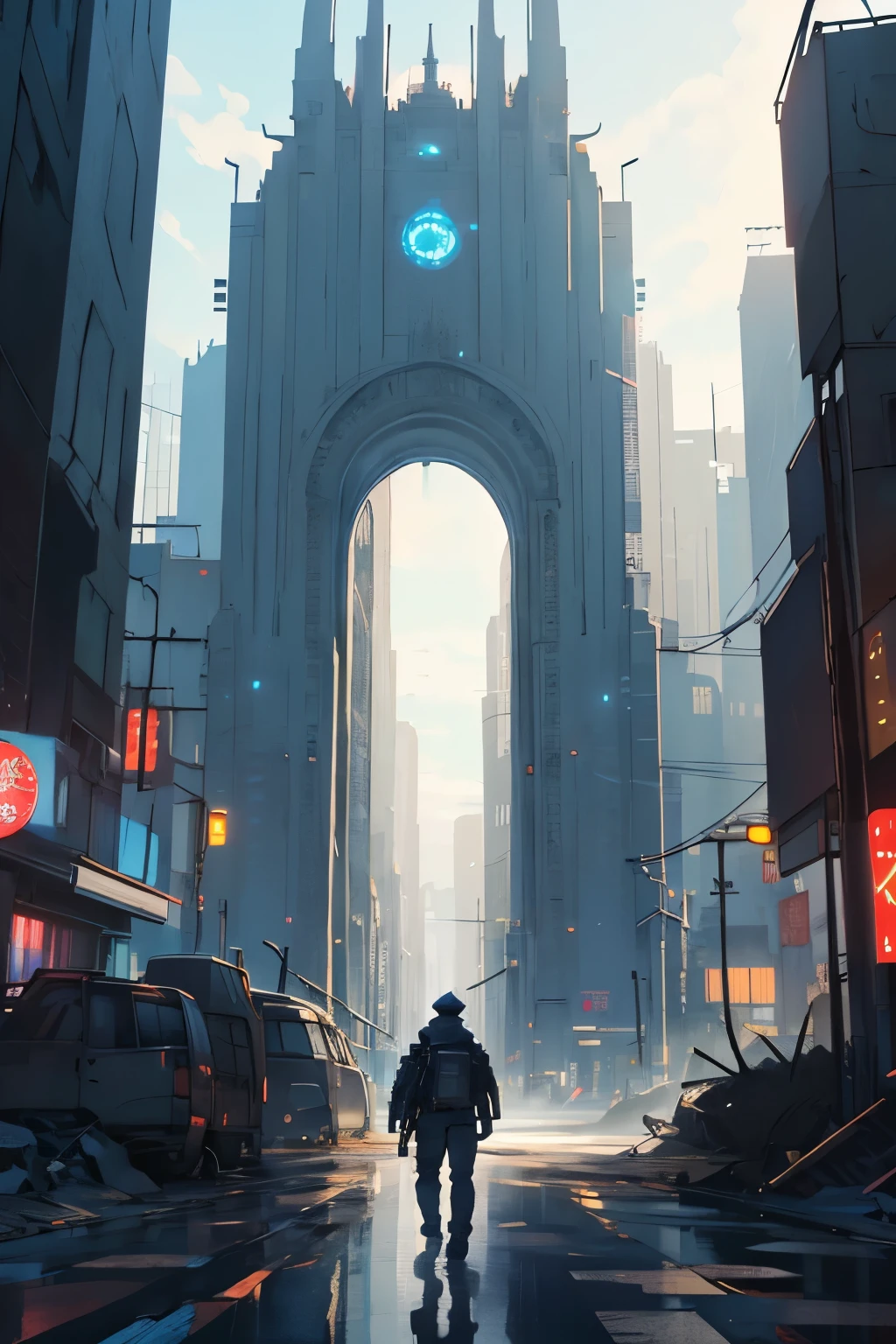 ((best quality)), ((masterpiece)), (detailed), dystopian mesmerizing cityAnime Style