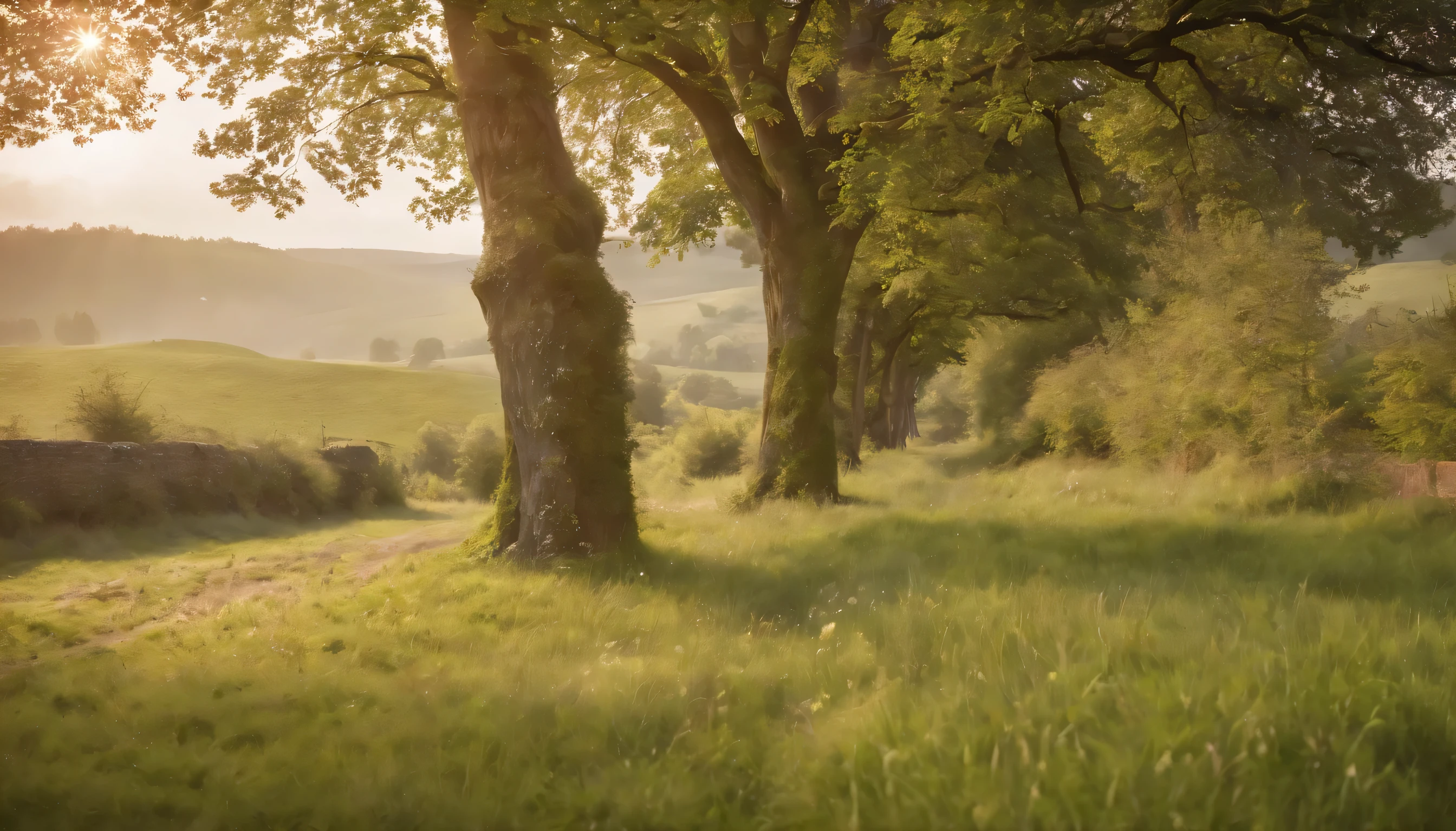 (Highly detailed CG Unity 8k wallpaper、masterpiece、highest quality、Super detailed)、(best lighting、best shadow、very delicate and beautiful)、highest quality、8k、Detailed facial depiction、masterpiece、highest quality、clear image quality、
A photo of the lush English countryside seen from the train window。
