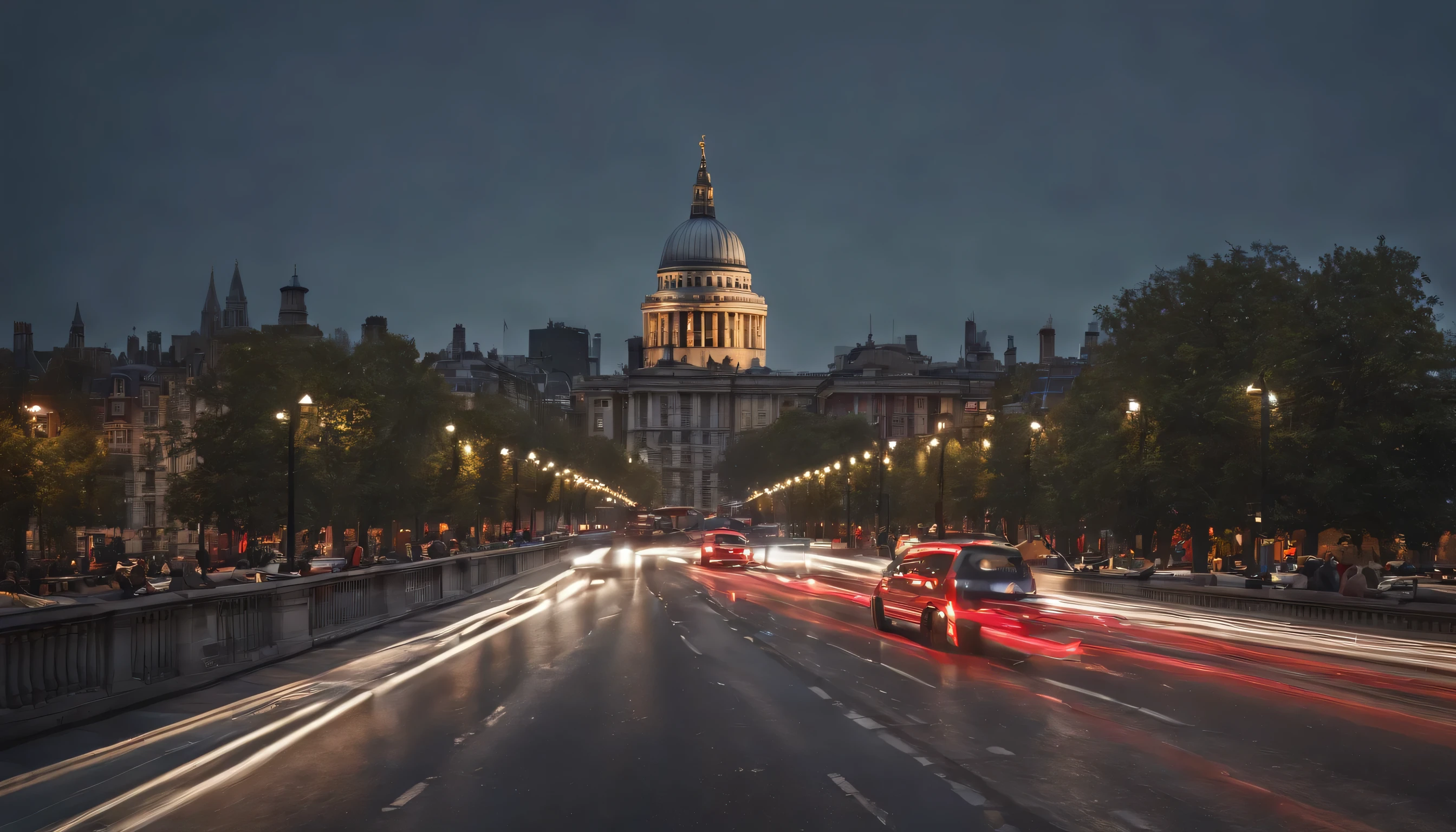 (Highly detailed CG Unity 8k wallpaper、masterpiece、highest quality、Super detailed)、(best lighting、best shadow、very delicate and beautiful)、highest quality、8k、Detailed facial depiction、masterpiece、highest quality、clear image quality、
photo of cars running in london。