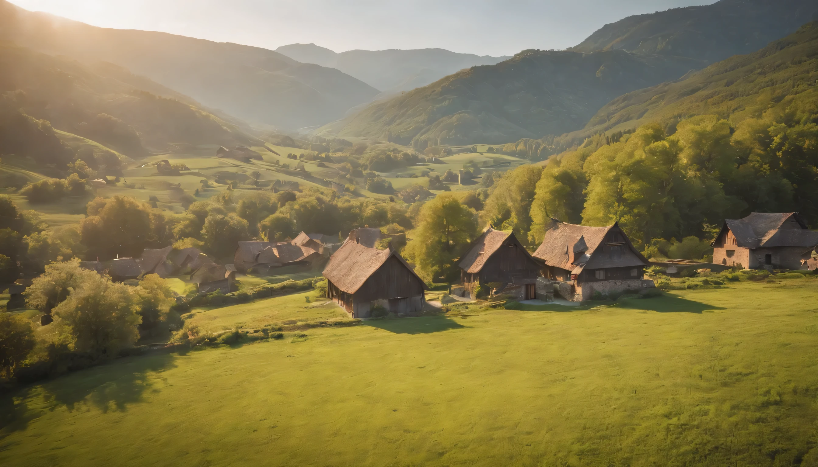 (Highly detailed CG Unity 8k wallpaper、masterpiece、highest quality、Super detailed)、(best lighting、best shadow、very delicate and beautiful)、highest quality、8k、Detailed facial depiction、masterpiece、highest quality、clear image quality、
Take pictures of cute villages and towns dotting the countryside from the train window。