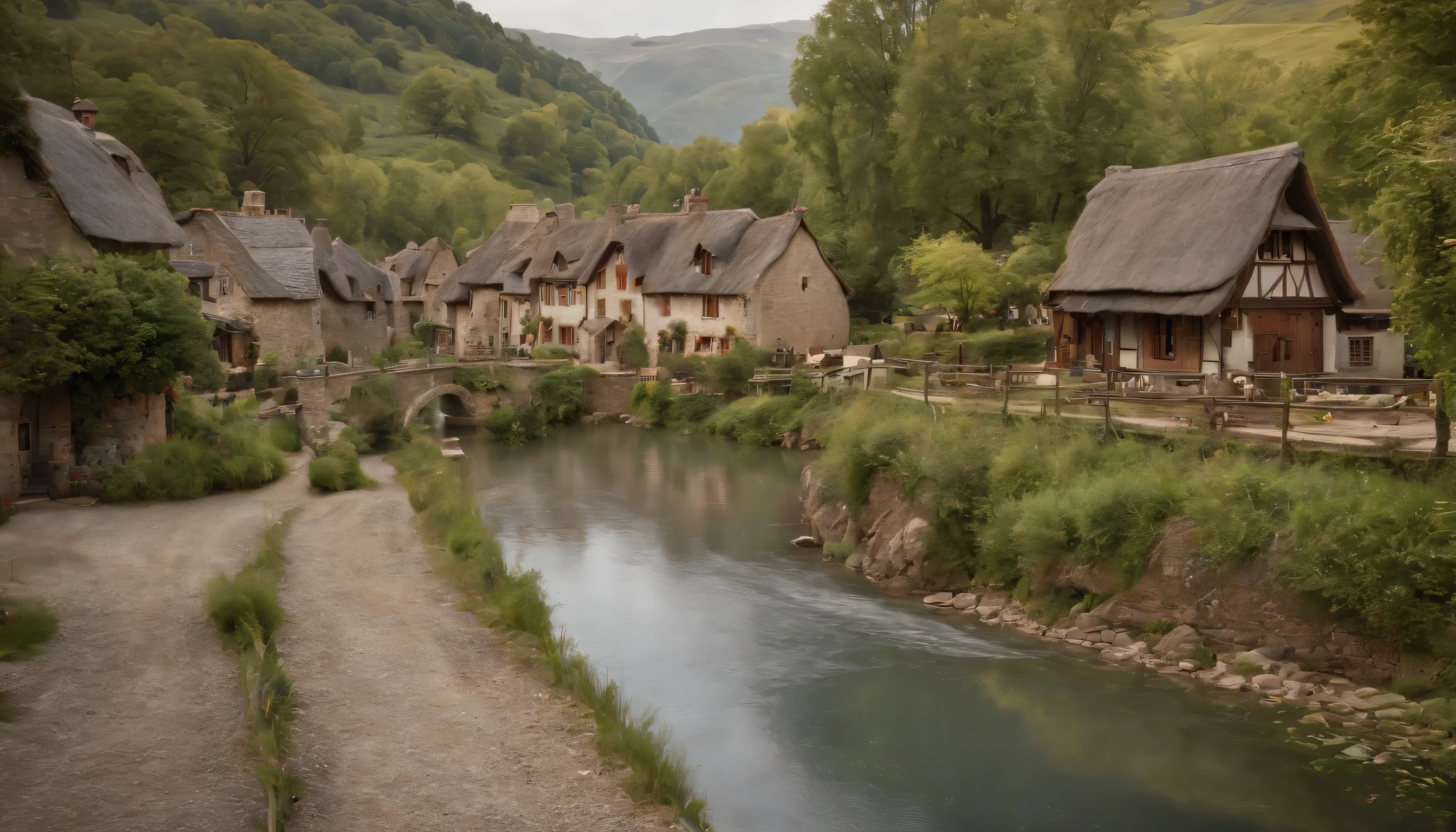 (Highly detailed CG Unity 8k wallpaper、masterpiece、highest quality、Super detailed)、(best lighting、best shadow、very delicate and beautiful)、highest quality、8k、Detailed facial depiction、masterpiece、highest quality、clear image quality、
Take pictures of cute villages and towns dotting the countryside from the train window。