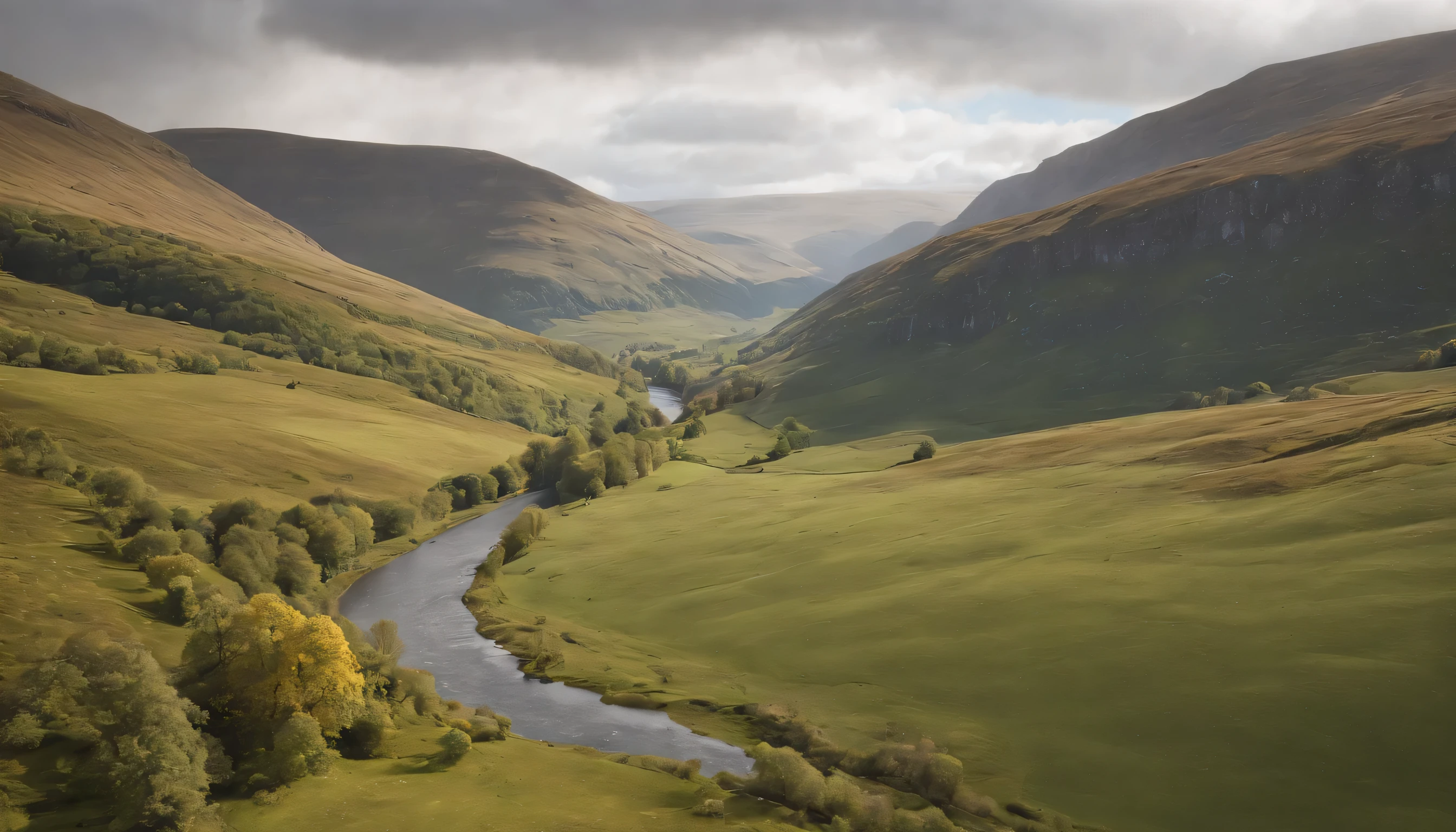 (Highly detailed CG Unity 8k wallpaper、masterpiece、highest quality、Super detailed)、(best lighting、best shadow、very delicate and beautiful)、highest quality、8k、Detailed facial depiction、masterpiece、highest quality、clear image quality、
Photo taken from a train window in Scotland'desolate highlands。