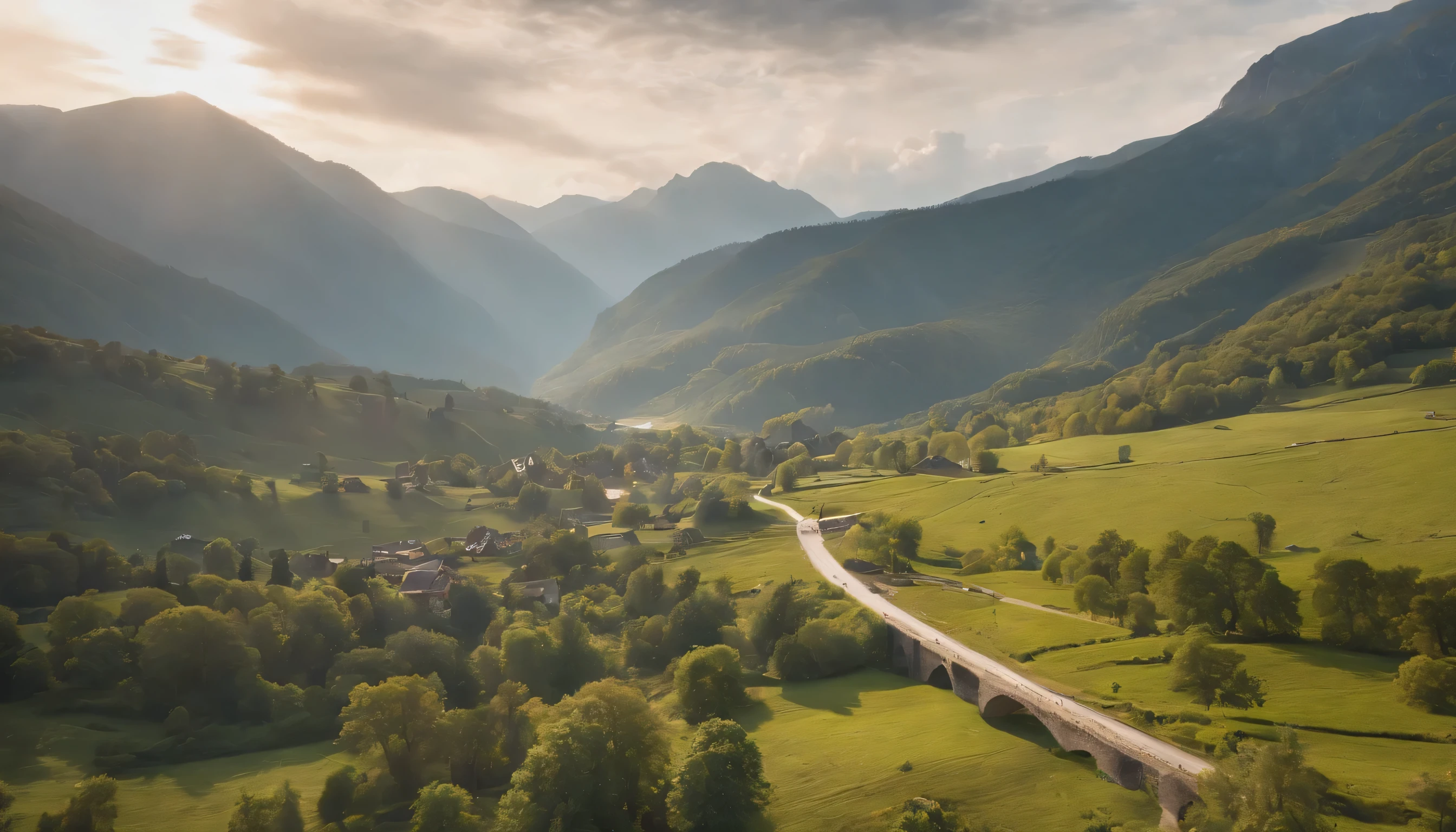 (Highly detailed CG Unity 8k wallpaper、masterpiece、highest quality、Super detailed)、(best lighting、best shadow、very delicate and beautiful)、highest quality、8k、Detailed facial depiction、masterpiece、highest quality、clear image quality、
mountains of wales々々A photo of the beautiful valley scenery taken from the train window.。