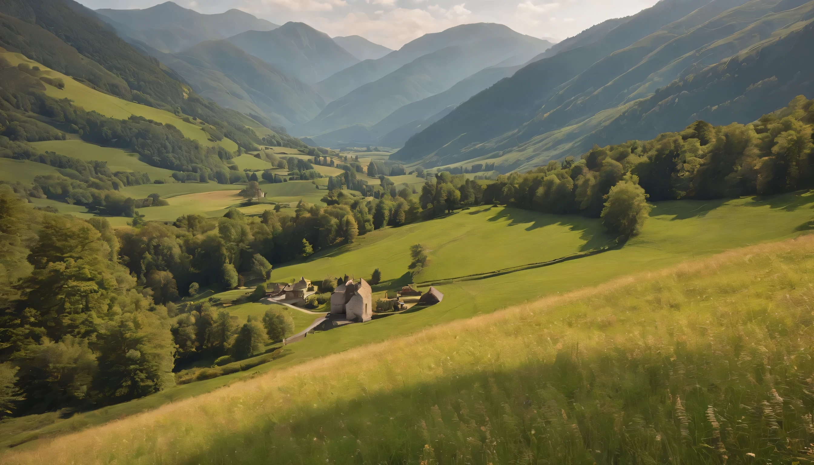 (Highly detailed CG Unity 8k wallpaper、masterpiece、highest quality、Super detailed)、(best lighting、best shadow、very delicate and beautiful)、highest quality、8k、Detailed facial depiction、masterpiece、highest quality、clear image quality、
mountains of wales々々A photo of the beautiful valley scenery taken from the train window.。