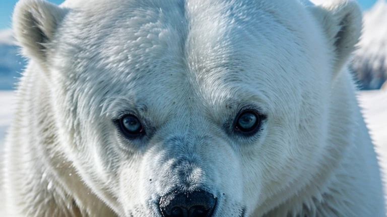  Generates an image of a polar bear, avec une fourrure blanche et un regard doux.