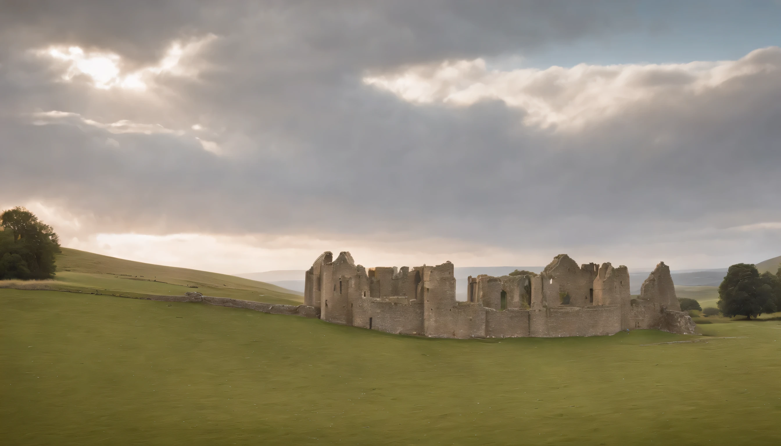(Highly detailed CG Unity 8k wallpaper、masterpiece、highest quality、Super detailed)、(best lighting、best shadow、very delicate and beautiful)、highest quality、8k、Detailed facial depiction、masterpiece、highest quality、clear image quality、
Photo taken from a train window in England'Ancient ruins and pilgrimage sites。
