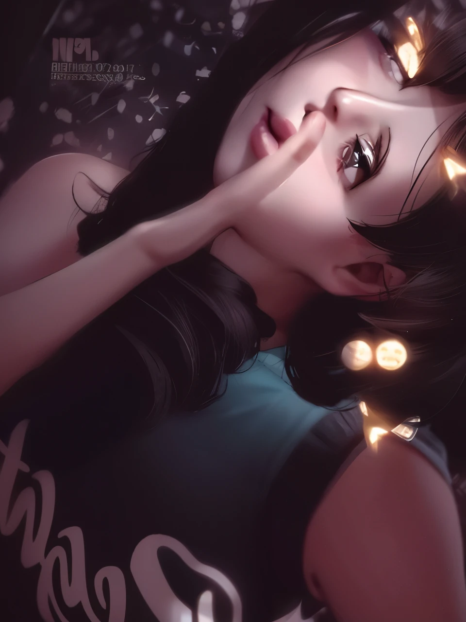 there is a woman that is making a face with her finger, dang my linh, she has a cute face, 😃😀😄☺🙃😉😗, with small nose, hand on cheek, with kind face, small lips pointy nose, very very low quality picture, with index finger, with fingers, profile image, profile pic, cute nose