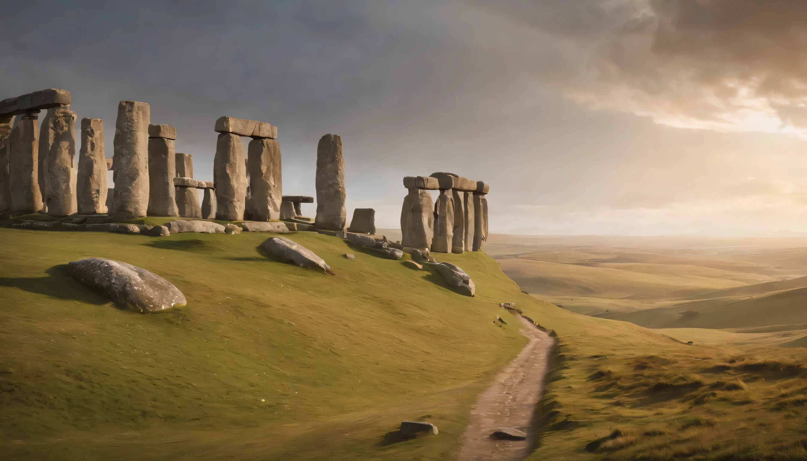 (Highly detailed CG Unity 8k wallpaper、masterpiece、highest quality、Super detailed)、(best lighting、best shadow、very delicate and beautiful)、highest quality、8k、Detailed facial depiction、masterpiece、highest quality、clear image quality、
Photos taken from the train window of famous historical sites such as Emperor Hadrian&#39;s&#39;wall and stonehenge。
