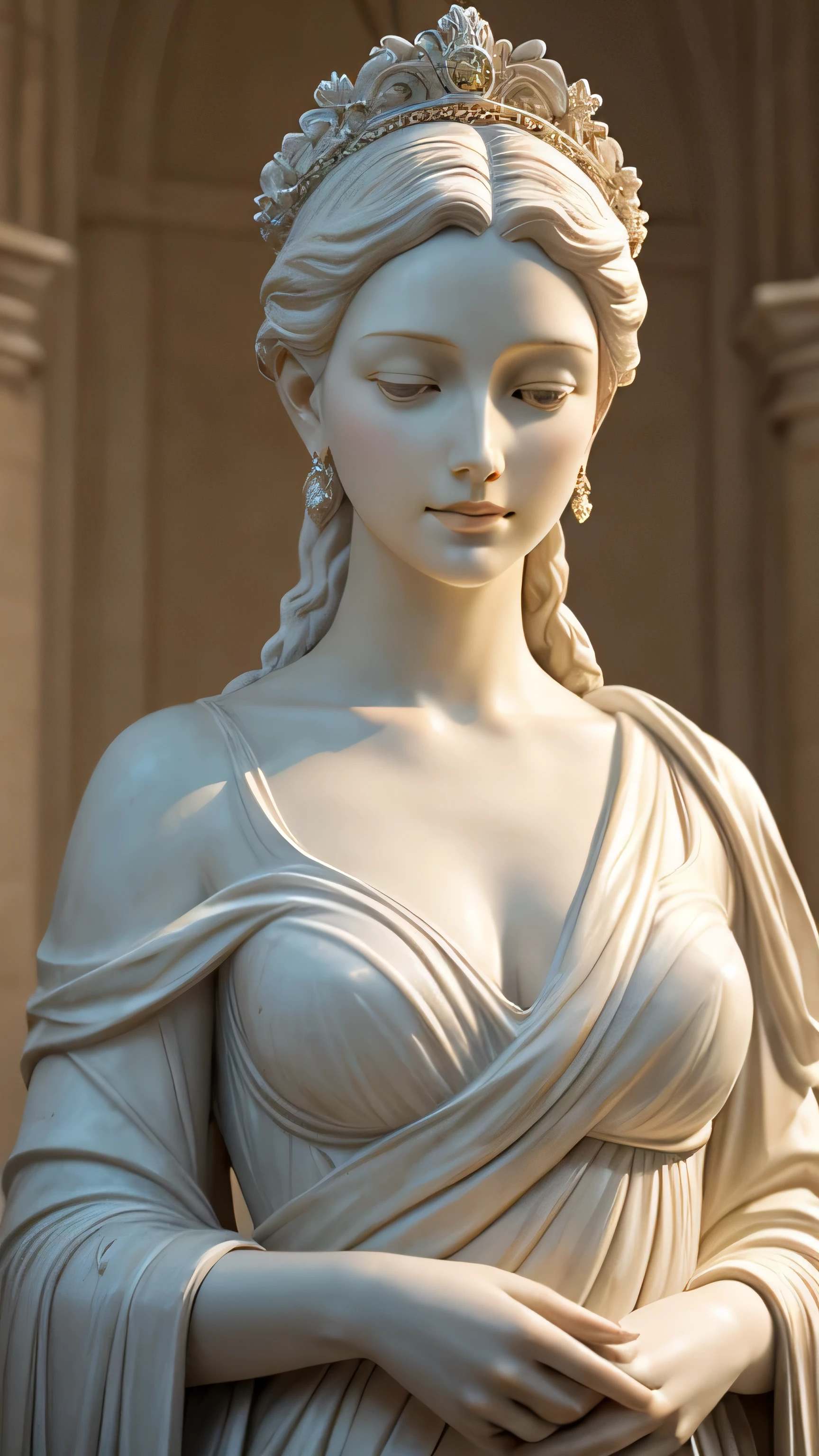(green marble statue),(Woman wearing Athenian dress),(detailed and realistic eyes),(delicate facial features),(flowing robe),(elegant posture),(symmetrical proportions),(Exquisite workmanship),(The texture is soft and smooth.),(monument),(ancient aesthetics),(Amazing sculpture),(classic beauty),(marble base),((full body)),(Intricately carved curtains),(grace of women),(delicate expression),(Timeless elegance),(Embodying the ideals of beauty),(wisdom and intelligence),(A calm expression),(The atmosphere is quiet.),(Meticulous attention to detail),(Masterpiece:1.2),(very detailed),(realistic:1.37),(bright colors),(soft light),(Fine Arts),(sculpture photography),(Shades of white and gray),(gentle shadow),(subtle highlights)
