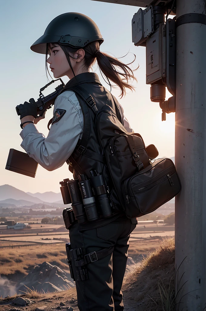 Generate an iconic Hyper realistic of the PUBG character, wearing a white shirt, equipped with an AKM, and donned in an Altyn helmet. The close-up shot should capture the character in a dynamic pose, scoping with an AWM (equipped with an 8x scope), overlooking a stack of 5 consecutive red Air Drops. The view is from the right back (shoulder) side of the character, highlighting the intensity of the moment.

Place the character in an open, deserted field under a vast blue sky with abundant clouds diffusing sunlight. Implement a depth of field effect to enhance the focus on the character and the AWM, while allowing the stacked Air Drops to gradually blur into the background. Opt for a 16:9 aspect ratio to suit screen dimensions.

Adopt a Hyper and Ultra Realistic style. Use realism with rich, vibrant colors to bring the PUBG character and the scene to life. The final image should encapsulate the excitement and adventure of the PUBG universe, emphasizing the character's interaction with the AWM and the unique setting.