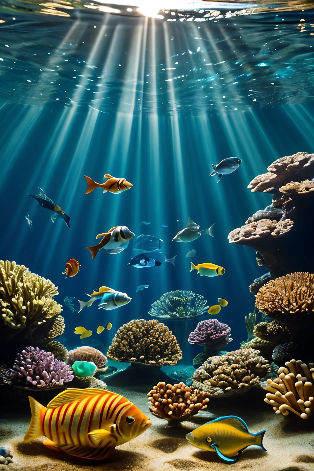 In a cozy corner of a sunlit room, a 's curiosity is piqued as they kneel beside a fish tank, their eyes wide with wonder and amazement at the vibrant aquatic life swimming gracefully within. The gentle gurgle of water fills the air, and the sun bathes the scene in a warm, natural light, creating a perfect ambiance for discovery. Suddenly, the unbelievable happens — the fish begin to communicate, their melodic voices carrying through the water with a mesmerizing cadence. The  listens intently, their expression a mix of delight and disbelief as they witness this magical connection between themselves and the aquatic creatures. This enchanting moment
