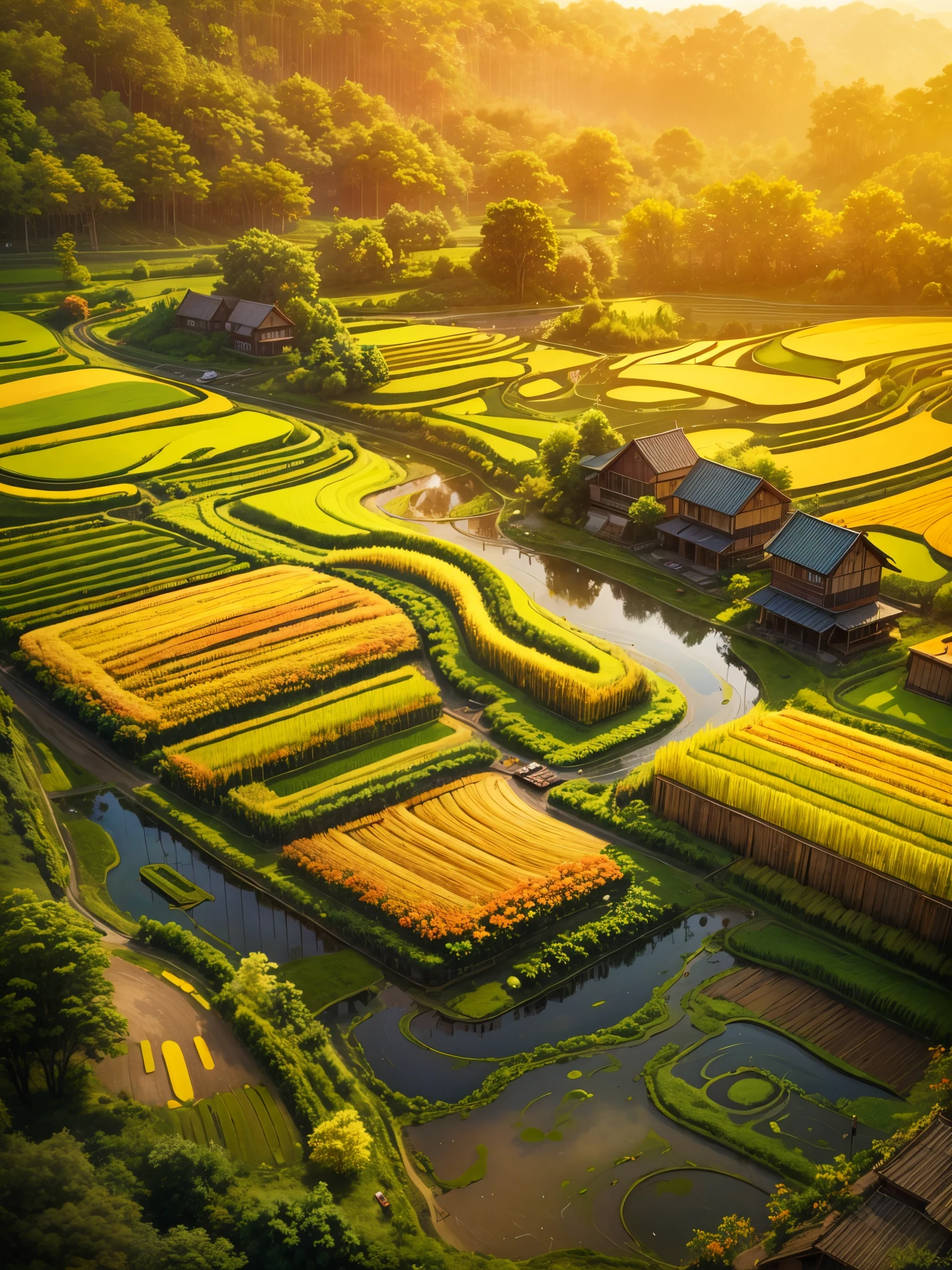 （best quality，8k，high resolution，masterpiece），Super detailed，（1.4x more realism），summer,Sunlight,beautiful toddler,golden rice fields,golden color,hapiness,children&#39;s laughter,Children playing in the rice fields,Cicada chirping,Beautiful scenery,HDR,ultra high definition,studio lighting,Super fine,sharp focus,Rendering based on real objects,Extremely detailed description,major,Bright colors,blur background,Golden sunrise,peaceful,peaceful,golden light,golden hour,nature,nature之美