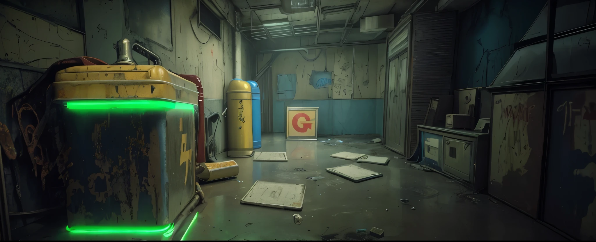 there is a horror  school corridor, 3d cartoon, unreal engine. retro film still, backrooms abandoned mall, cyberpunk basement, unreal octane render, hyperealistic octane render, game cg, hdr render in unreal engine 5, realistic cinema 4 d render, fallout environment, made in unreal engine 4, made in unreal engine, post apocalyptic room interior, most beautiful vfx, blue background, chrome metal refractions, rim light, high resolution, realistic, 4k, realistic, vivid colours