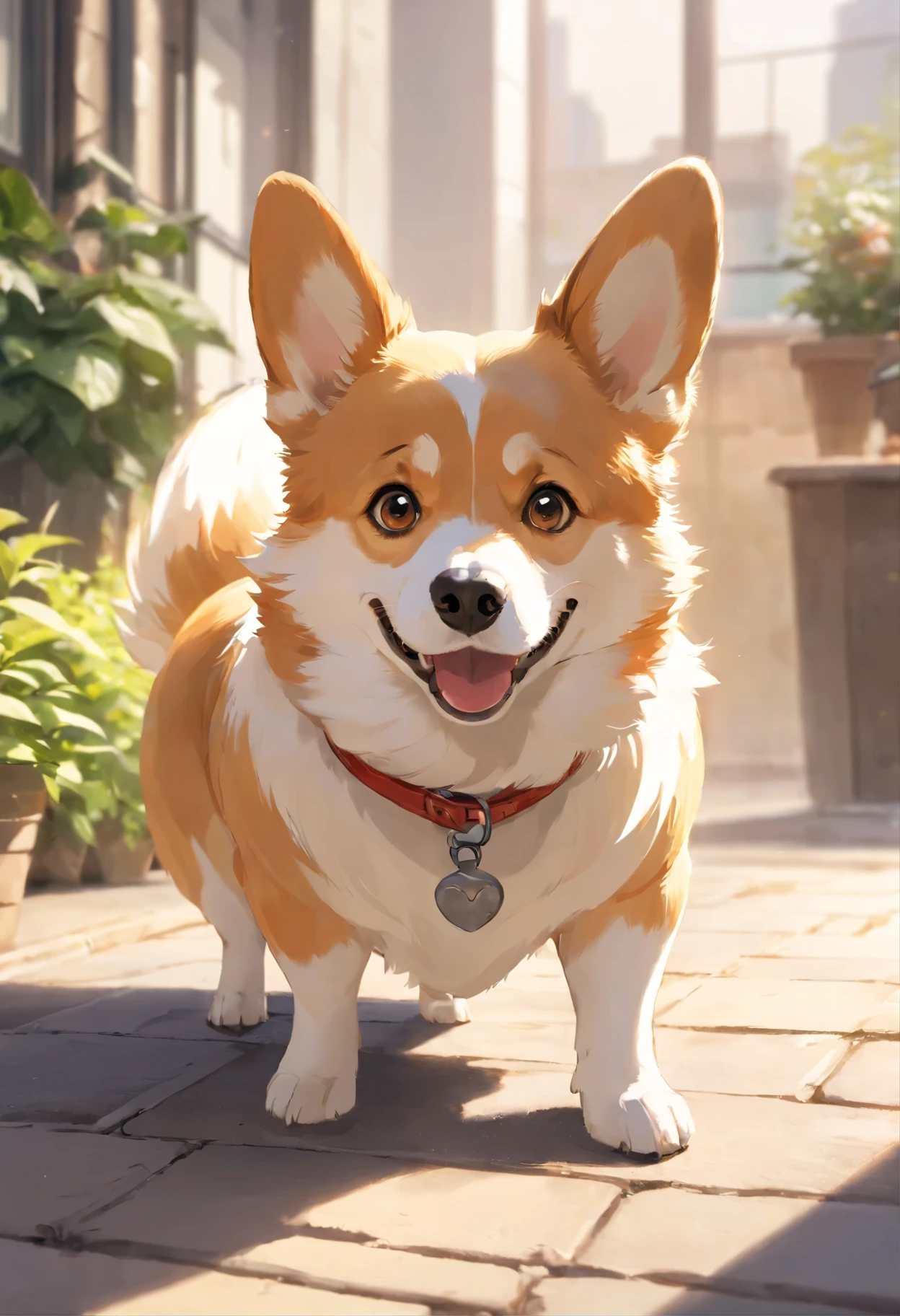"Generating Ultra HD images,Catch your Pembroke Welsh Corgi in chic style, classic dog pose. Using advanced macro photography techniques、Highlights the intricate details of your dog's fur。corgi dog without tail, erect ears, Expressive eyes and partially protruding tongue. Place the camera at the dog's eye level, Creates an intimate connection between the viewer and the subject dog. Large aperture with shallow depth of field, Make your dog stand out against a slightly blurred background. Improve lighting to highlight the texture and contours of your dog's body。, soft use, Blur Lighting、remove harsh shadows、, comfortable atmosphere. Catch a dog in a relaxed pose, But it's balanced, Express your flexibility and elegance. Try to capture the moment with natural movement, Stretching, etc., convey realism. Implement post-processing techniques to optimize image sharpness, contrast, And the color balance, secure every aspect, From intricate patterns to intense gazes of dogs, The rendering details are amazing. anyway, Celebrating the quiet beauty and natural grace of the Pembroke Welsh Corgi。, Capture a fleeting moment,Celebrate your dog's unique qualities of curiosity and balance."