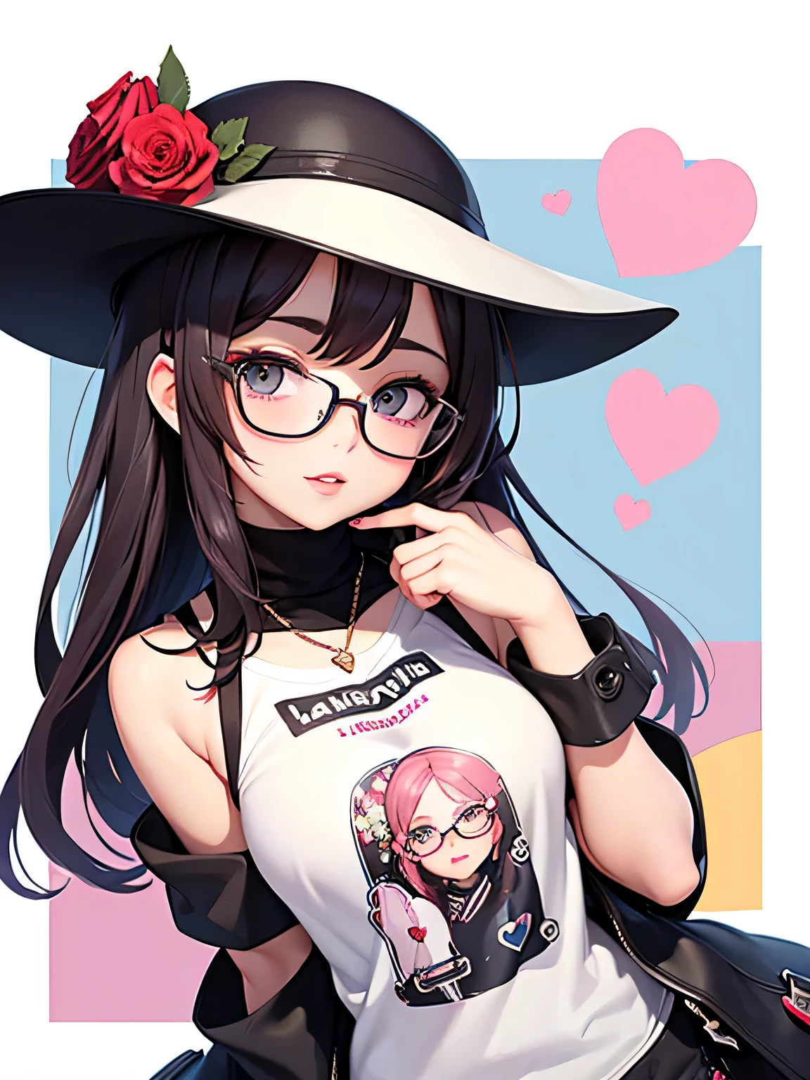 The most lovely girl with stylish design, lips in love, Fashionable hats, fashionable glasses, stylish t-shirts, beautiful flower, Colorful Hearts, highest quality