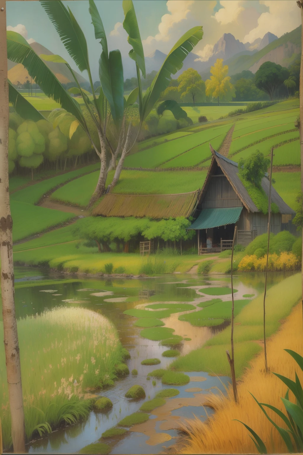 Rice paddy,detail, high quality, Works of Paul Gauguin