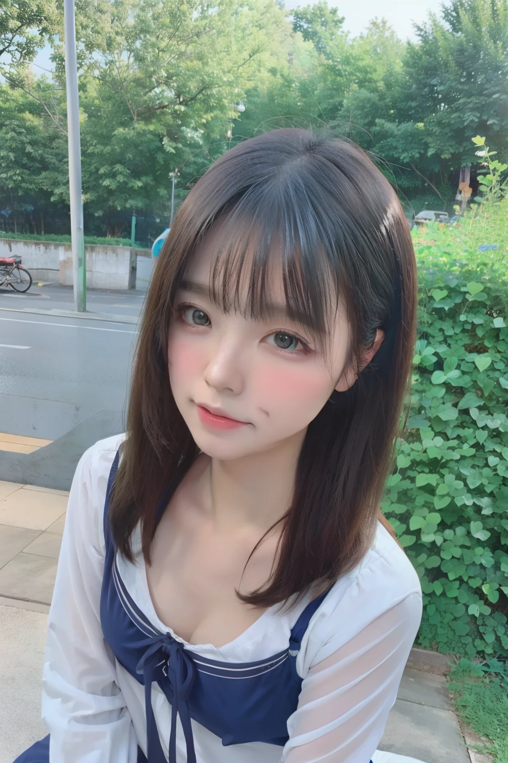 1 girl、14 years old、gravure pose、Ocean、sandy beach、Colorful Bikini、(Spread your legs apart)、( small breasts)、(small breasts)、 (best quality: 1.1)、(highly detailed skin), (ultra high resolution:1.0) ,(realistic photo:1.0), (Super detailed:1.0), (8K, Raw photo:1.1)