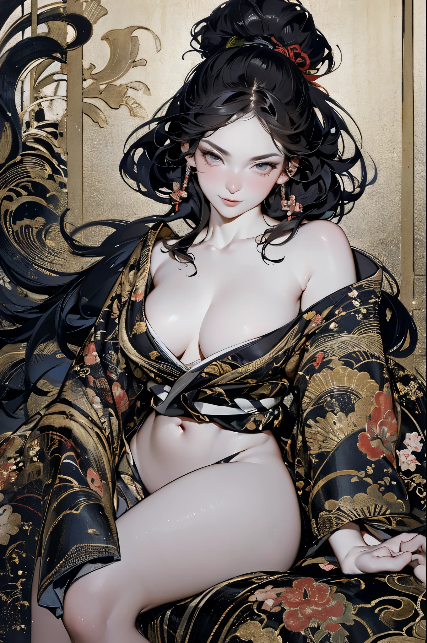Umalinda warrior sexy, pretty face, Delicious Company, Alluring figure, Wearing a sexy open kimono. The artwork is created in a medium reminiscent of Japanese ink paintings....., 具有大胆的笔触和Monochromatic color palette. artist'Masterful technique reveals the intensity and power of the image'sense of presence,with the highest quality, Perfectly capture every detail with ultra-high resolution. Textures and intricate patterns on kimonos are rendered with extreme precision. Lighting is carefully designed,Enhance drama, Features deep shadows and subtle highlights. General, The artwork exudes elegance and power, Combining traditional Japanese aesthetics with a modern feel. Monochromatic color palette, Combine details, Create captivating and immersive experiences for your audience.