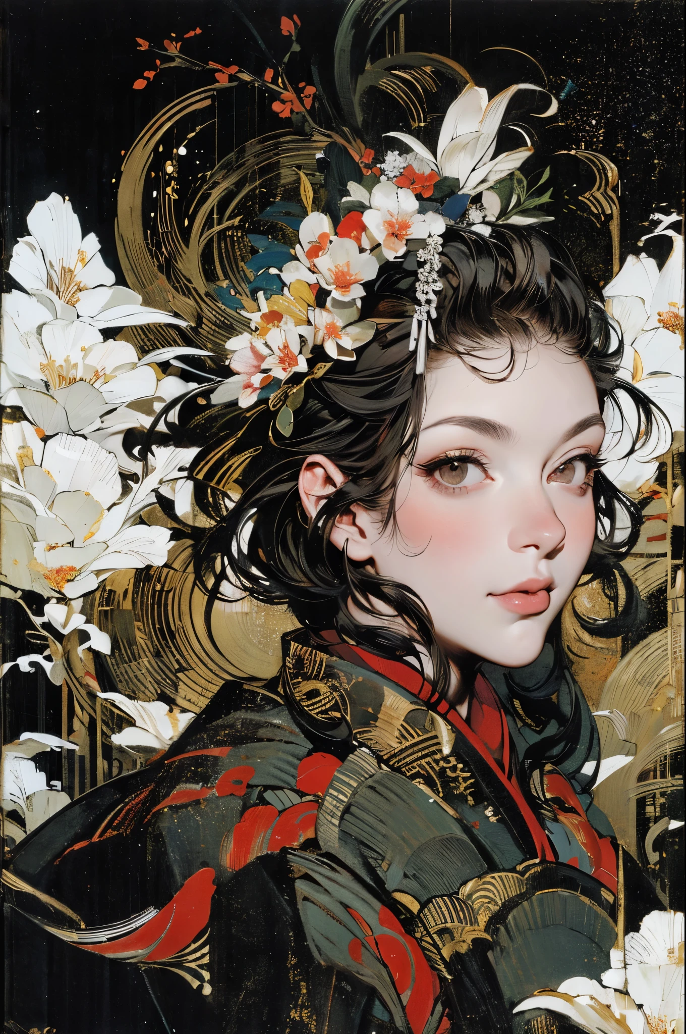 Umalinda warrior sexy, pretty face, Delicious Company, Alluring figure, Wearing a sexy open kimono. The artwork is created in a medium reminiscent of Japanese ink paintings....., 具有大胆的笔触和Monochromatic color palette. artist'Masterful technique reveals the intensity and power of the image'sense of presence,with the highest quality, Perfectly capture every detail with ultra-high resolution. Textures and intricate patterns on kimonos are rendered with extreme precision. Lighting is carefully designed,Enhance drama, Features deep shadows and subtle highlights. General, The artwork exudes elegance and power, Combining traditional Japanese aesthetics with a modern feel. Monochromatic color palette, Combine details, Create captivating and immersive experiences for your audience.