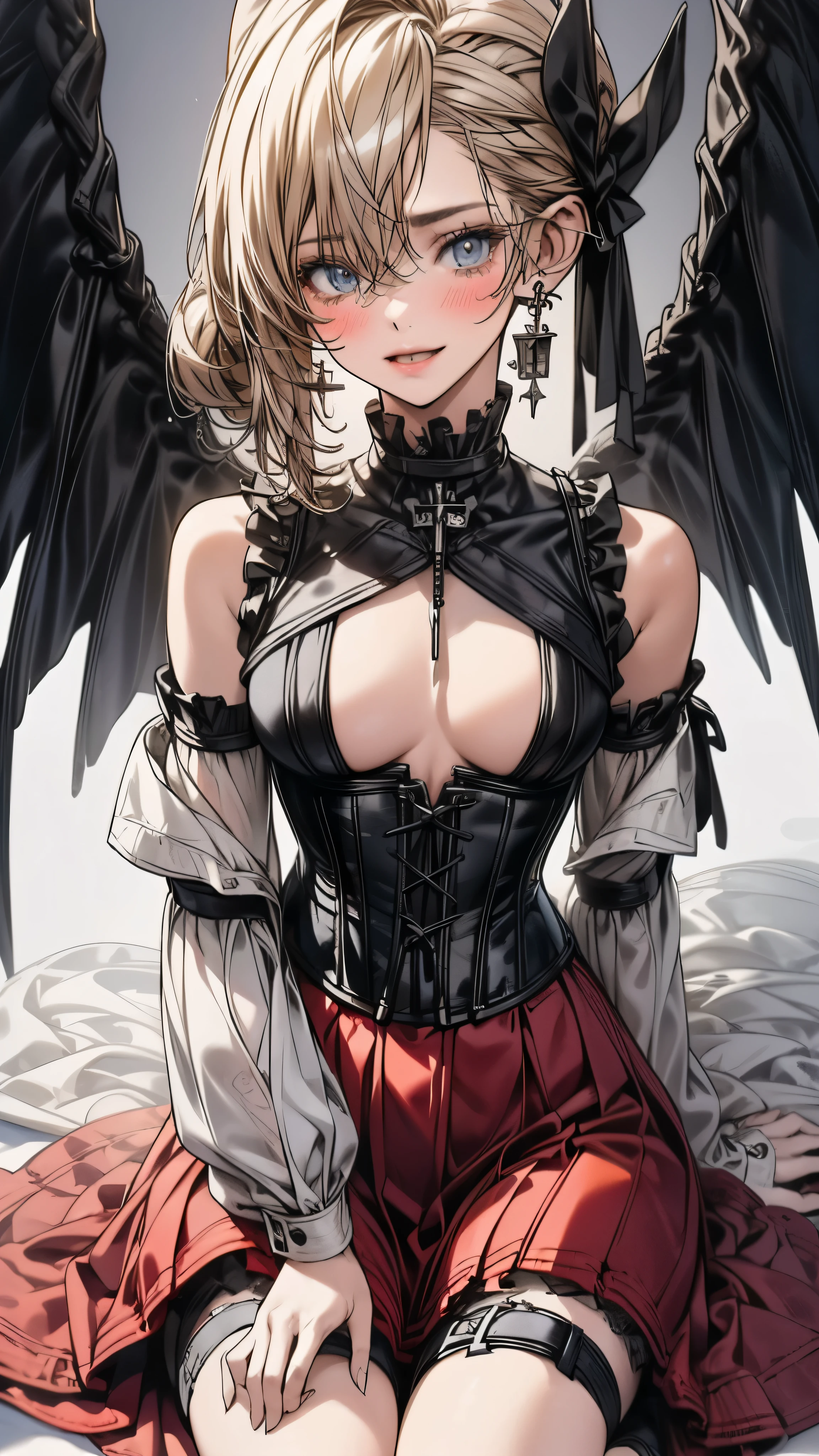 (((masterpiece)))、((highest quality))、(Super detailed)、(CG illustration)、(so beautiful ))、cinematic light、(((1 Mechanical Girl)))、 SF、Apocalypse、erotic grotesque、(beautiful and luxurious:1.2)、(1 girl:1.3)、facing the front, (double breasted,under bust:1.2), gap between buttons,(((corset belt))),(((high waist mini skirt,)))Are crying,Sad face((beautiful low ponytail))