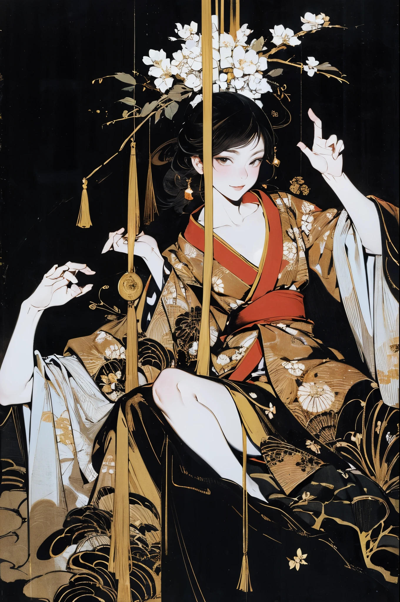 Umalinda warrior sexy, pretty face, Delicious Company, Alluring figure, Wearing a sexy open kimono. The artwork is created in a medium reminiscent of Japanese ink paintings....., 具有大胆的笔触和Monochromatic color palette. artist&#39;Masterful technique reveals the intensity and power of the image&#39;sense of presence，with the highest quality, Perfectly capture every detail with ultra-high resolution. Textures and intricate patterns on kimonos are rendered with extreme precision. Lighting is carefully designed，Enhance drama, Features deep shadows and subtle highlights. General, The artwork exudes elegance and power, Combining traditional Japanese aesthetics with a modern feel. Monochromatic color palette, Combine details, Create captivating and immersive experiences for your audience.