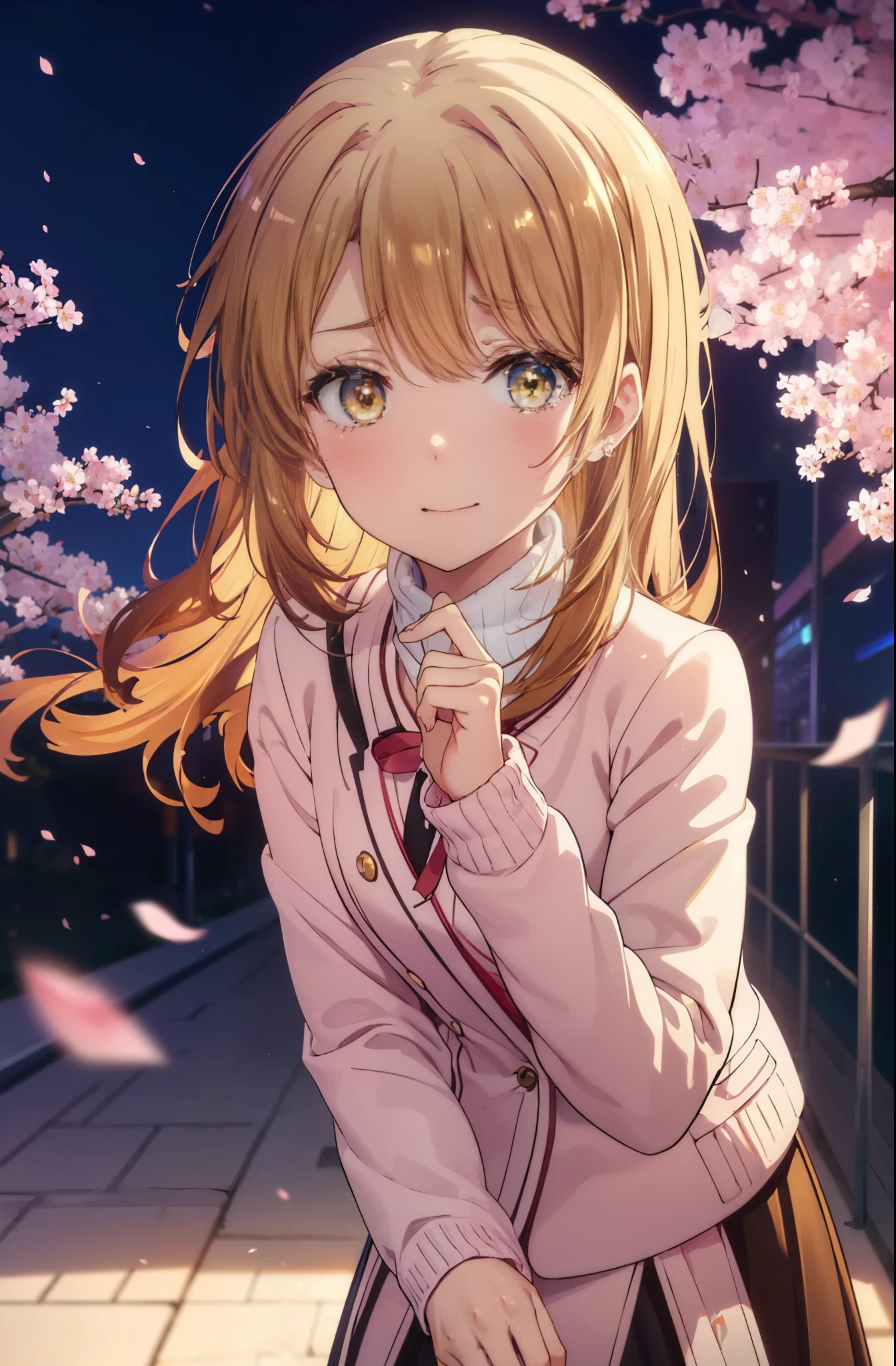 Anime girl with long blonde hair and blue eyes standing in front of a ...
