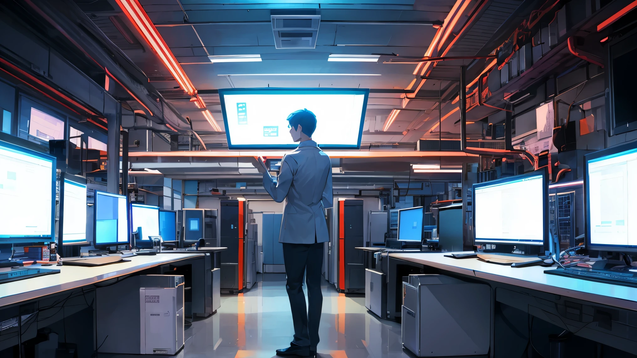 IT center,server room,lots of servers,cyber atmosphere