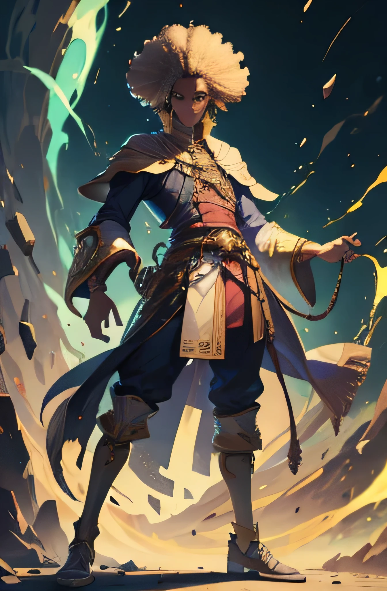 Homem, alquimista, cientista, cabelo cacheado, afro, cabelo afro, eu cortei tudo, Corpo todo, Standing, high resolution, maximum details, Accessories