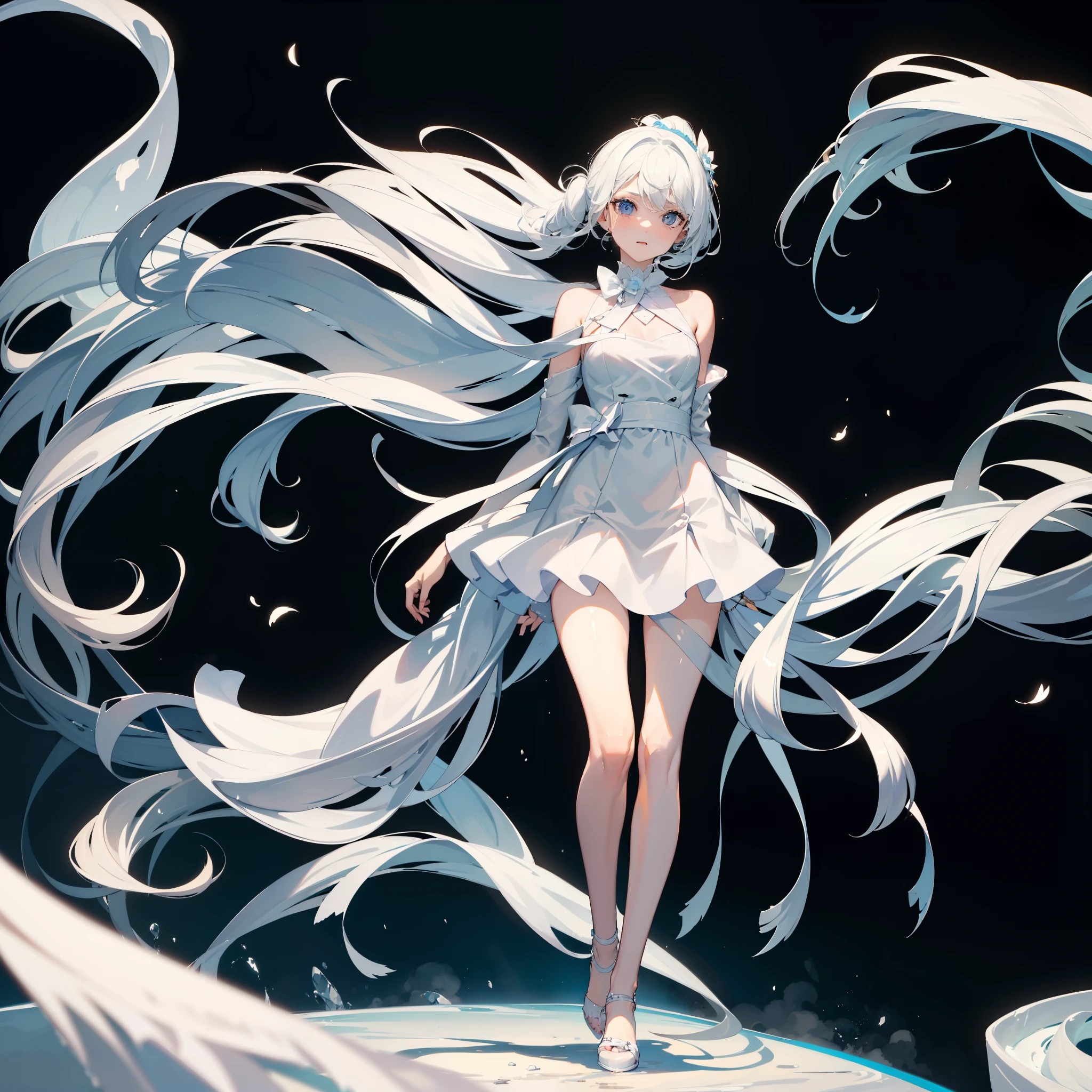 The head is very delicate,Soaked white dress,facing the audience