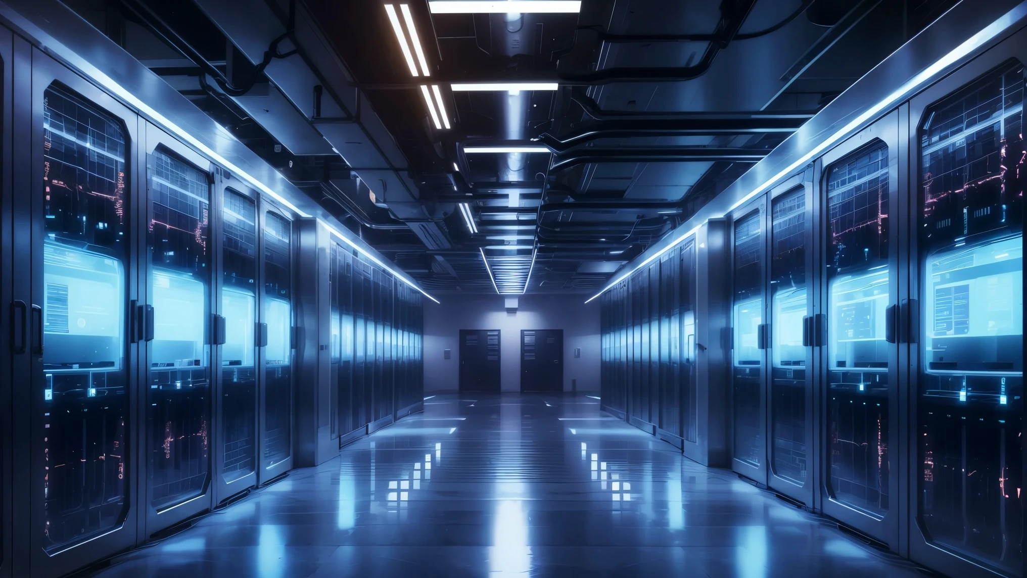 IT center,server room,lots of servers,cyber atmosphere
